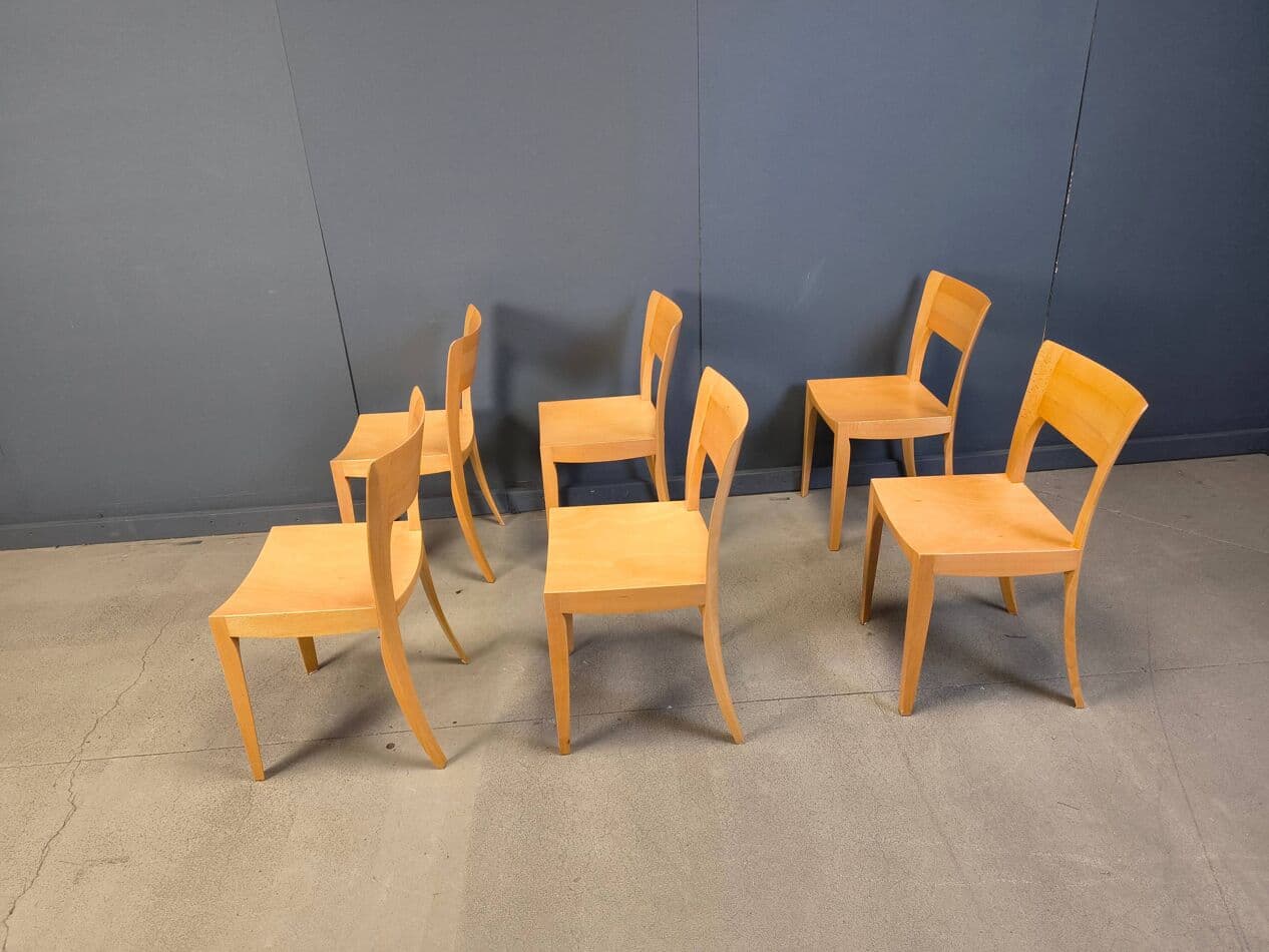 Set of six dining chairs, brown oak, Belgium, 1980s. - 328755