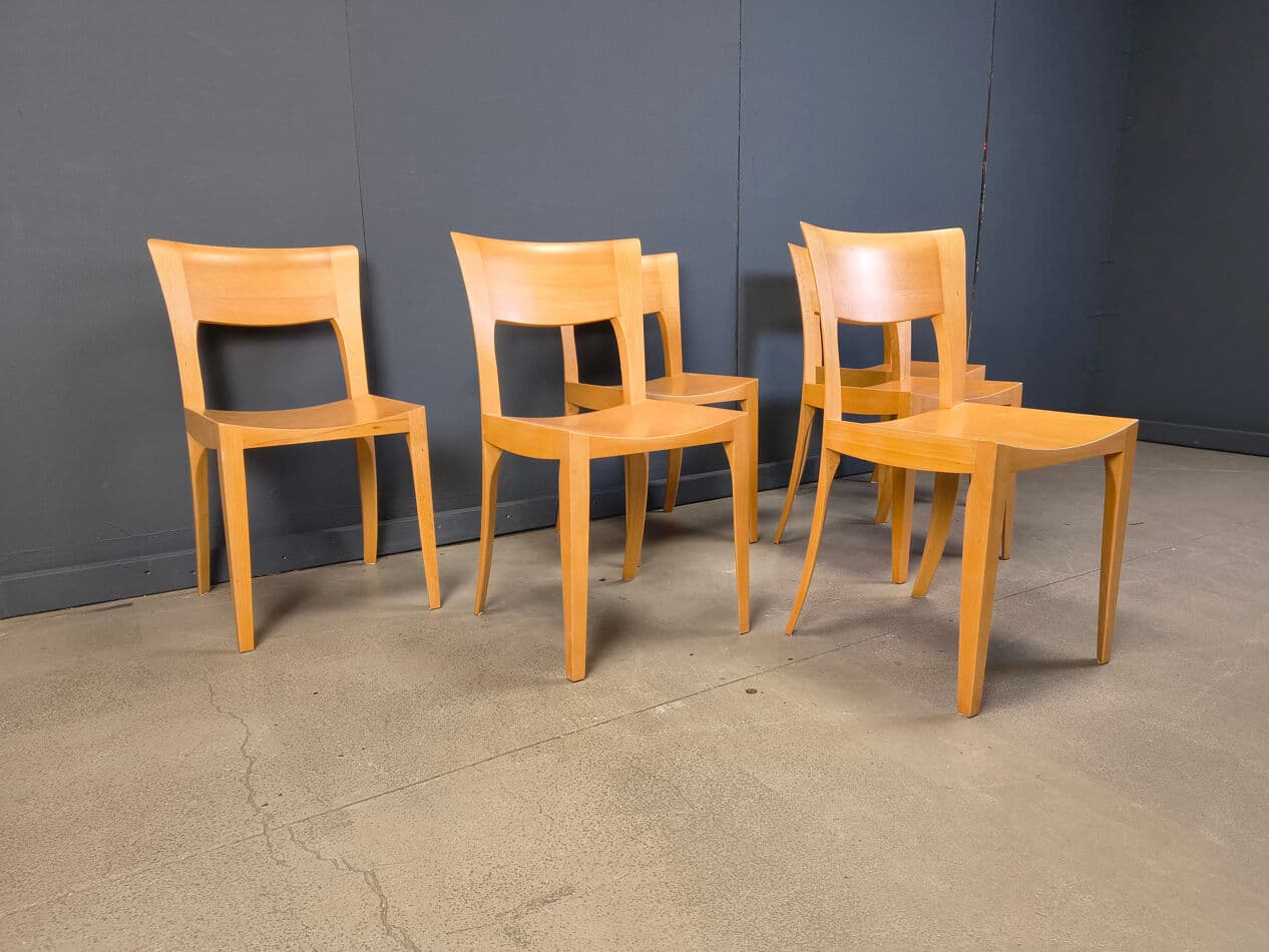 Set of six dining chairs, brown oak, Belgium, 1980s. - 328754
