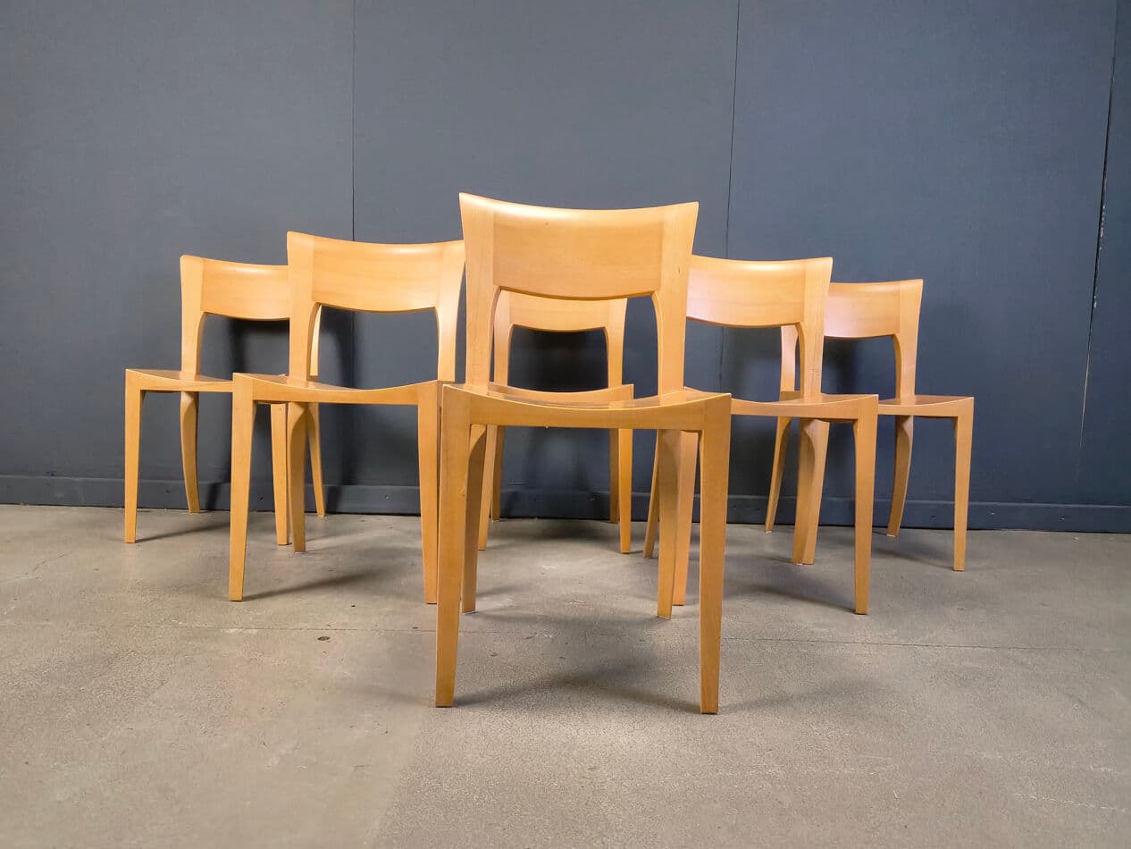 Set of six dining chairs, brown oak, Belgium, 1980s. - 328752