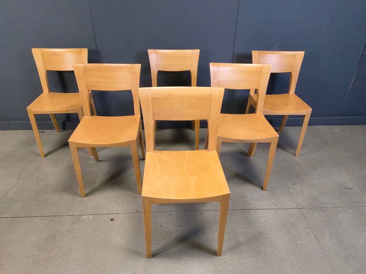 Set of six dining chairs, brown oak, Belgium, 1980s. - 328750