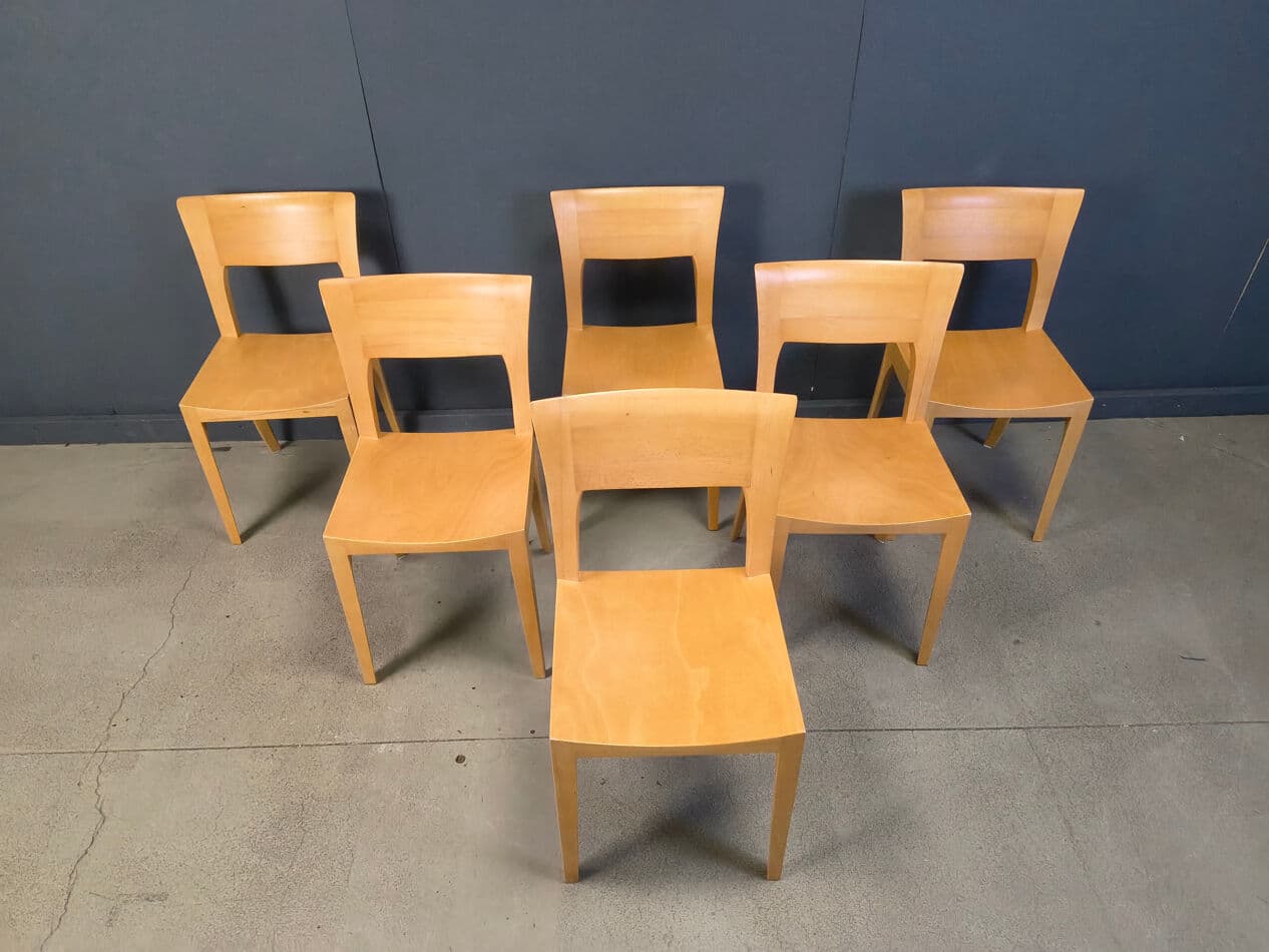 Set of six dining chairs, brown oak, Belgium, 1980s. - 328747
