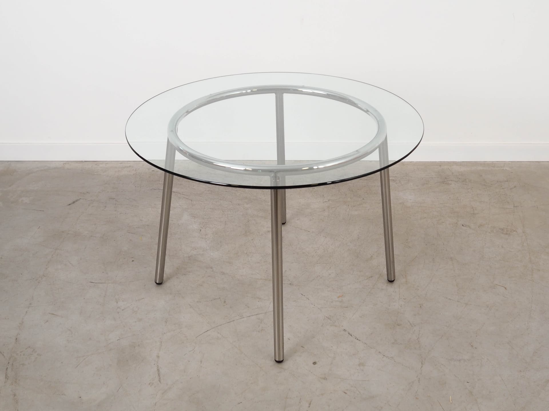Stół SALMI, szkło transparentne, metal szary, proj. C. Öjerstam & M. Elebäck, Ikea, Szwecja, lata 90. - 331649