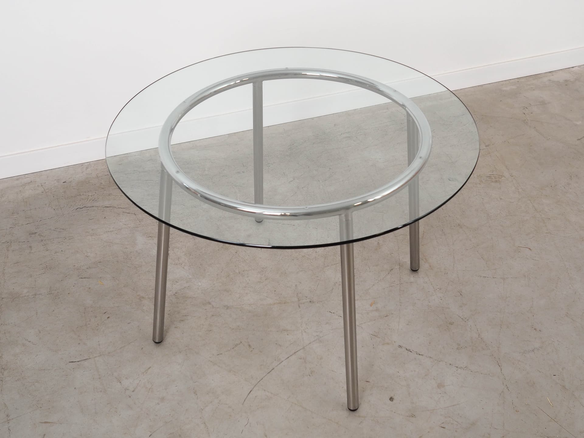 Stół SALMI, szkło transparentne, metal szary, proj. C. Öjerstam & M. Elebäck, Ikea, Szwecja, lata 90. - 331651