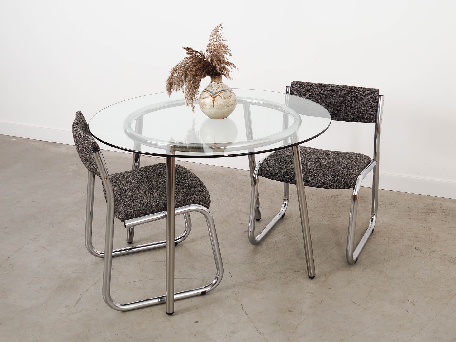Stół SALMI, szkło transparentne, metal szary, proj. C. Öjerstam & M. Elebäck, Ikea, Szwecja, lata 90. - 331654
