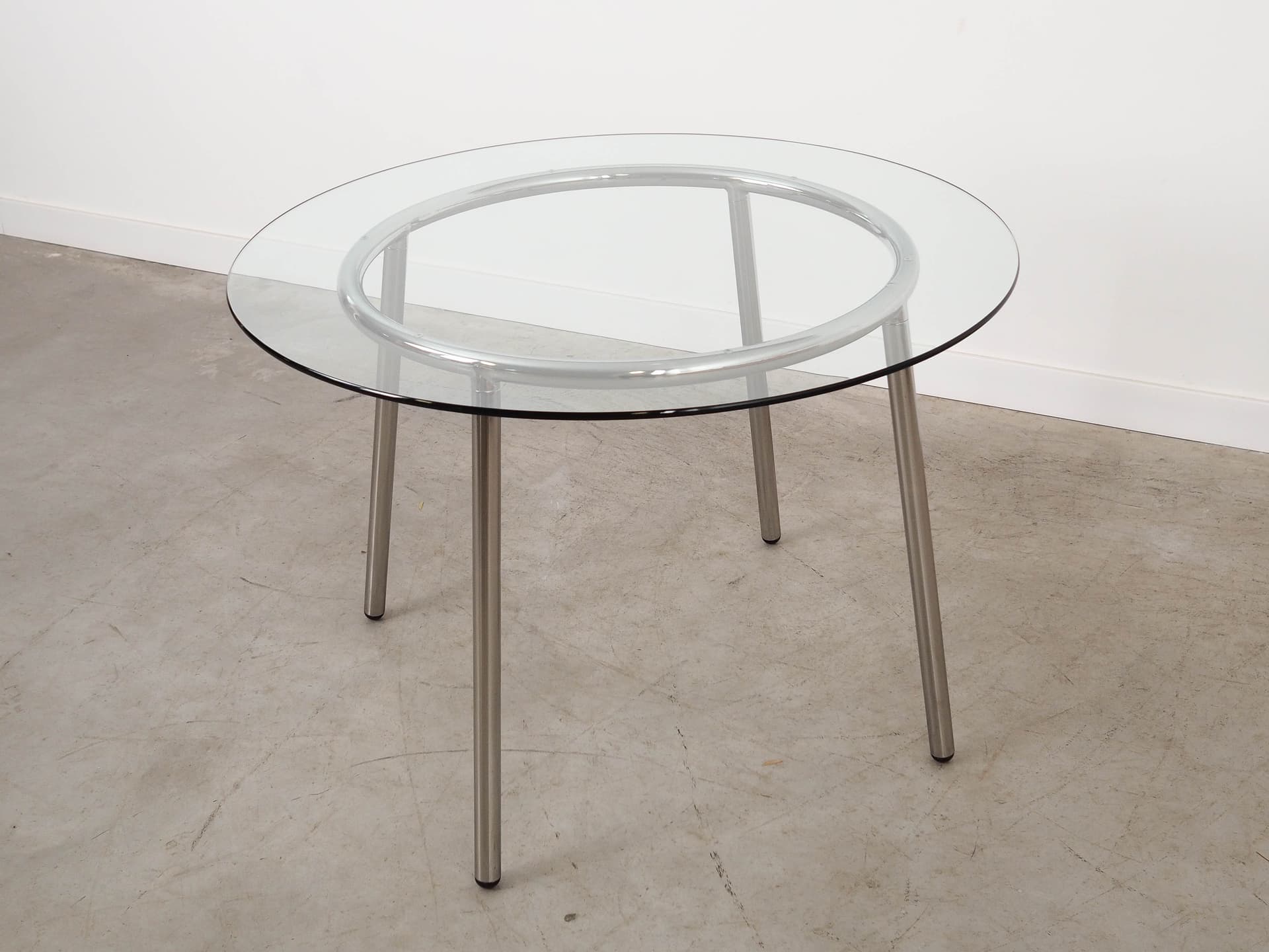 Stół SALMI, szkło transparentne, metal szary, proj. C. Öjerstam & M. Elebäck, Ikea, Szwecja, lata 90. - 331652