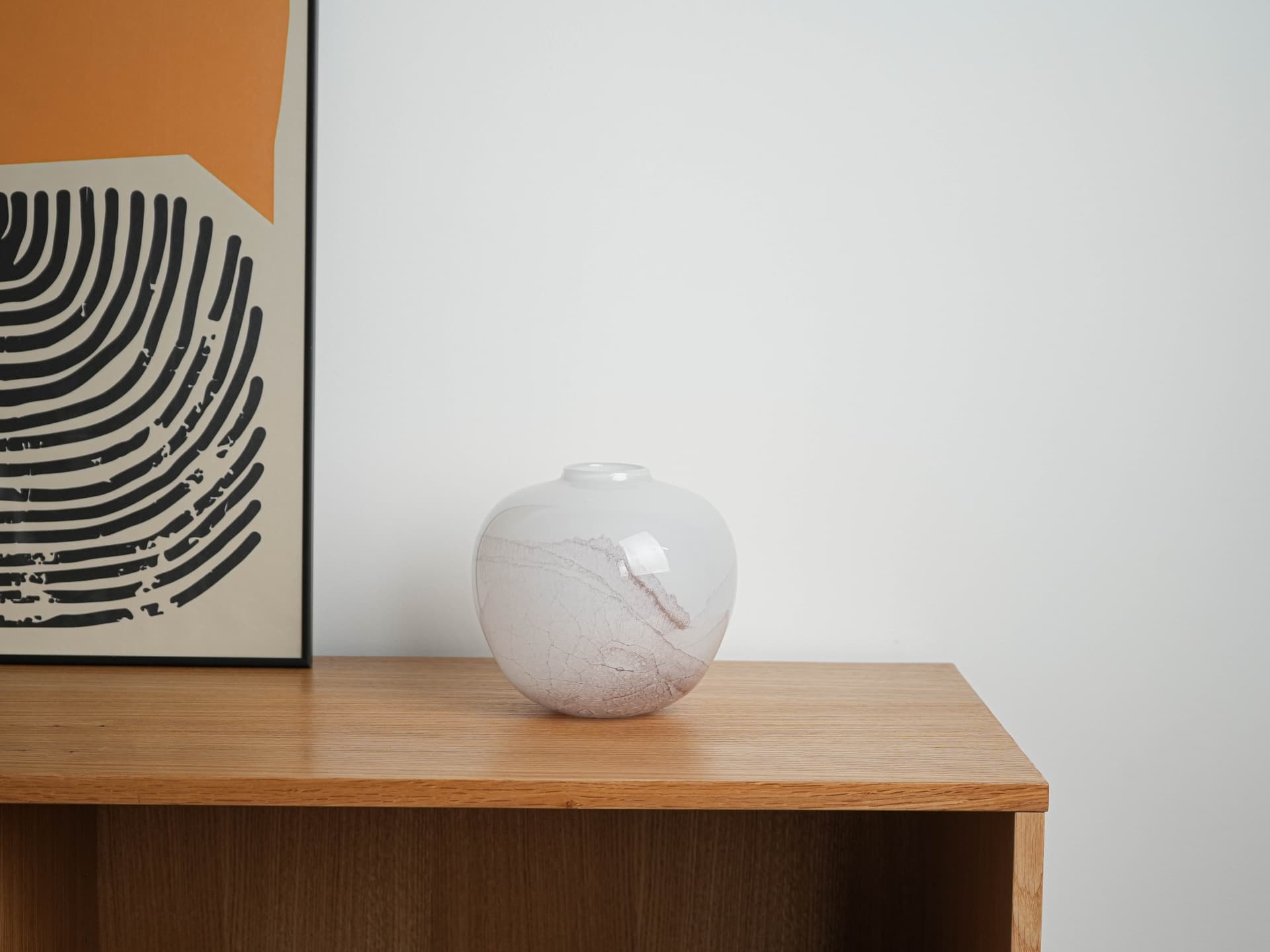 Vase, white brown transparent, glass, Denmark, 1970s. - 332030