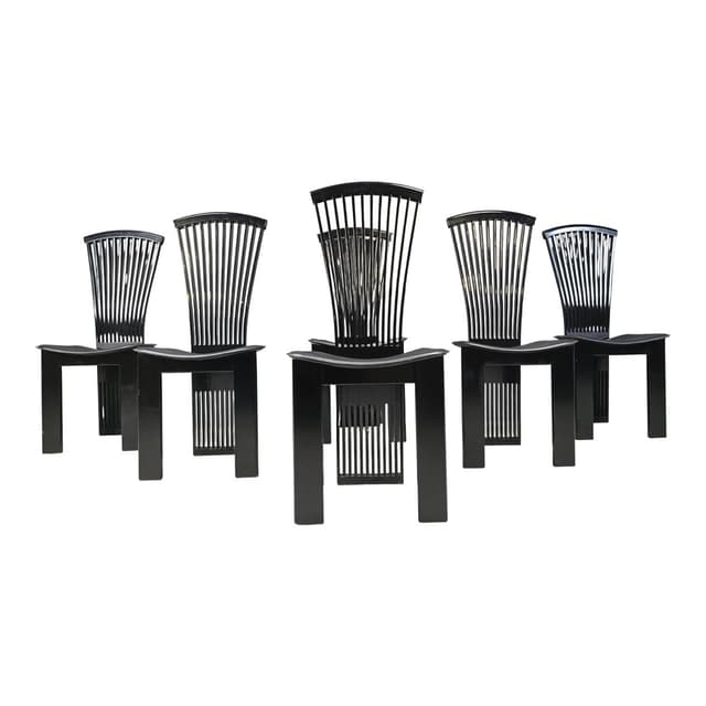 Set of six dining chairs, black lacquered wood, by P. Costantini, Italy, 1980s. - DIMENSION