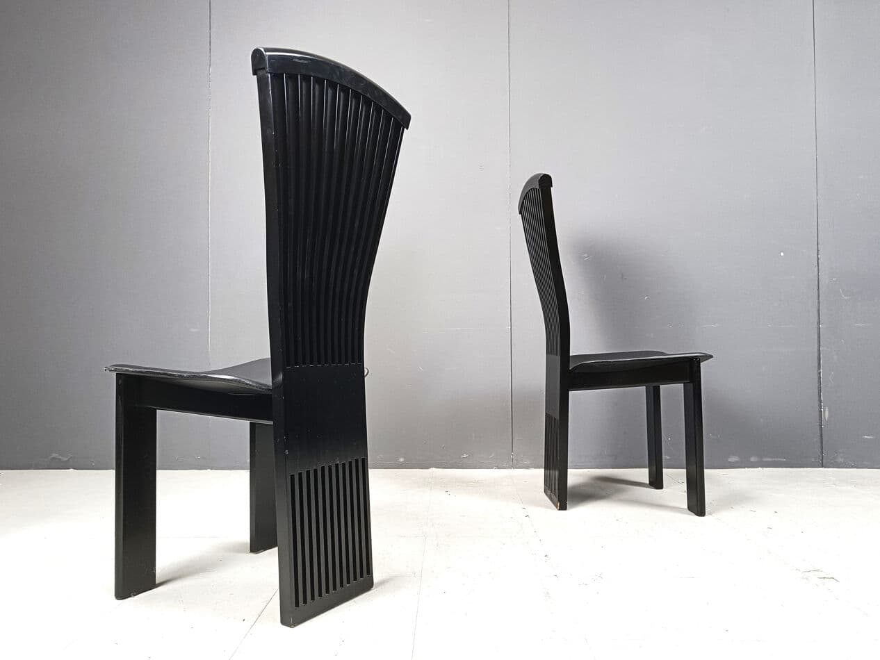 Set of six dining chairs, black lacquered wood, by P. Costantini, Italy, 1980s. - 332113