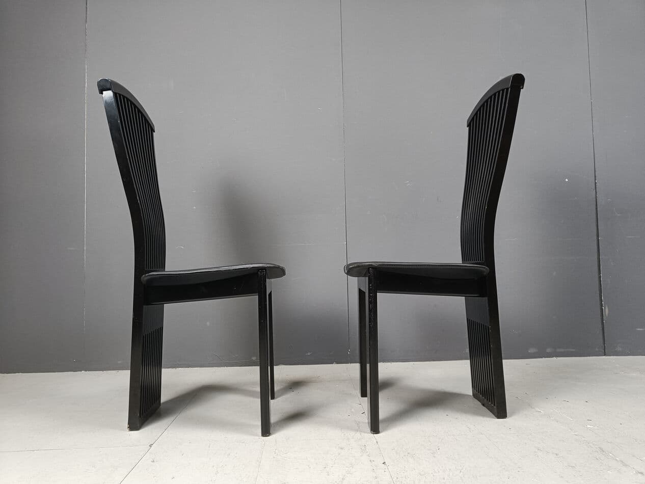 Set of six dining chairs, black lacquered wood, by P. Costantini, Italy, 1980s. - 332114