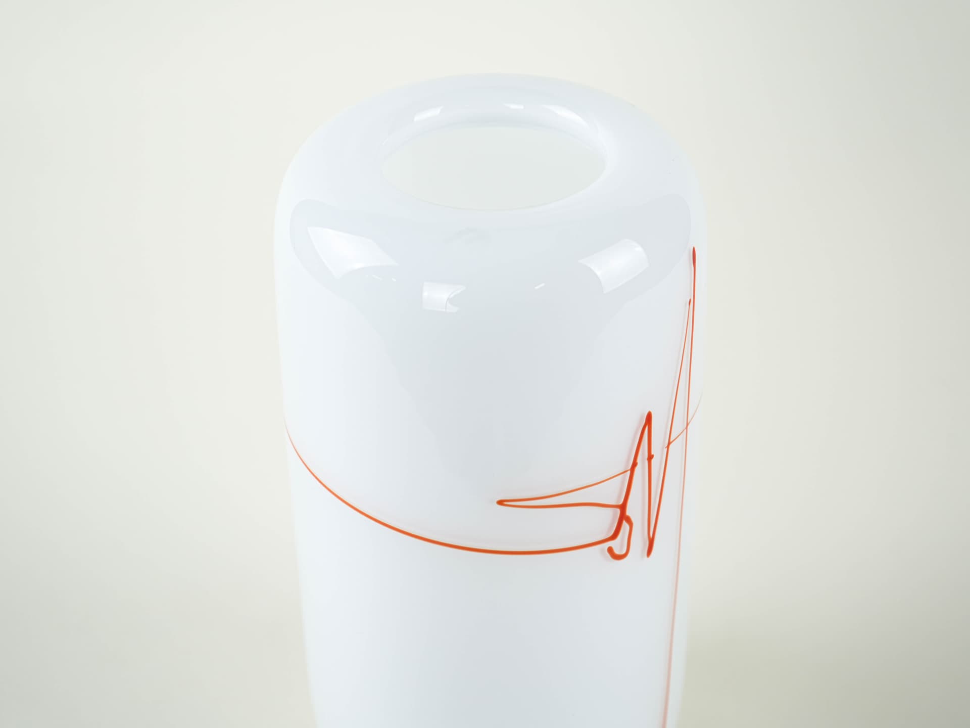 Cylindrical vase, white with red, glass, Holmegaard, Denmark, 1970s. - 332073