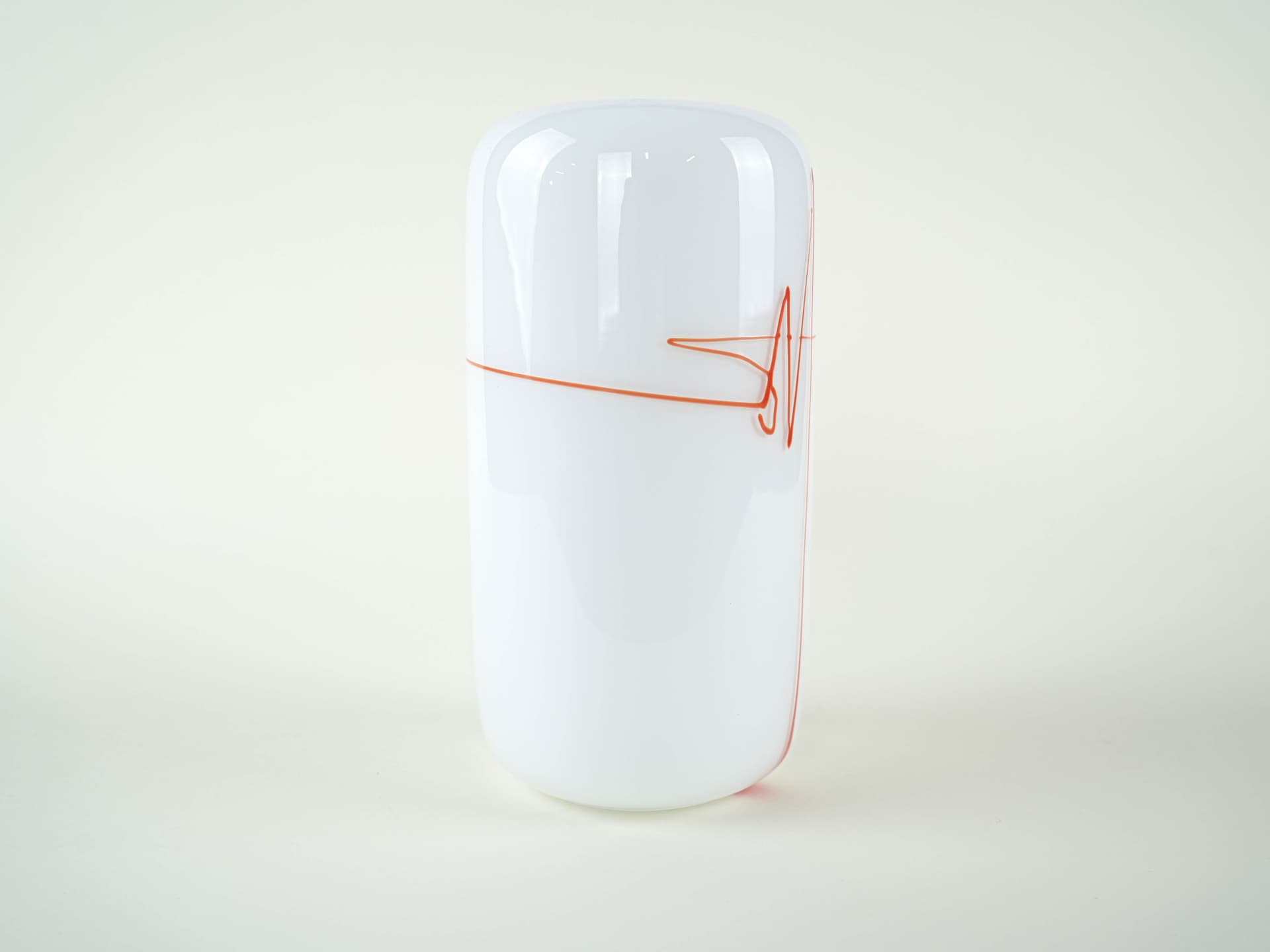 Cylindrical vase, white with red, glass, Holmegaard, Denmark, 1970s. - 332074