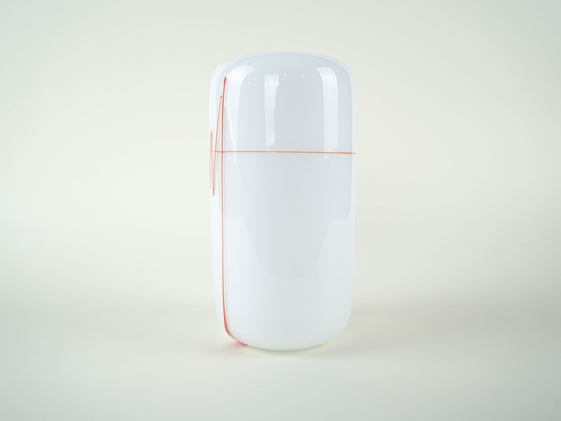 Cylindrical vase, white with red, glass, Holmegaard, Denmark, 1970s. - 332076