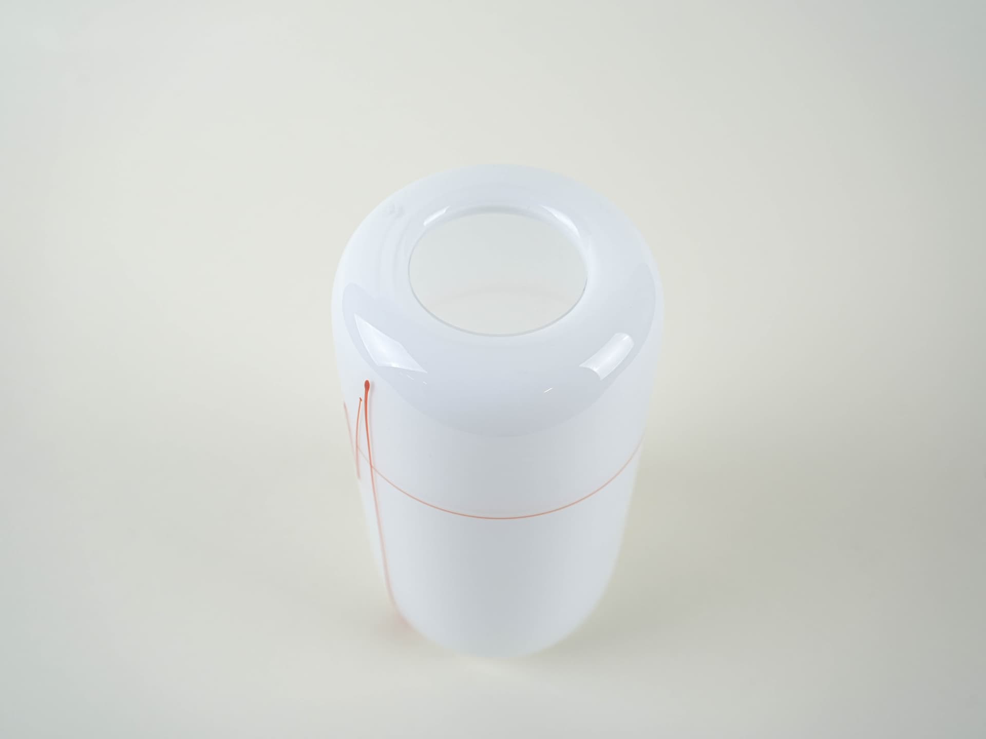 Cylindrical vase, white with red, glass, Holmegaard, Denmark, 1970s. - 332077