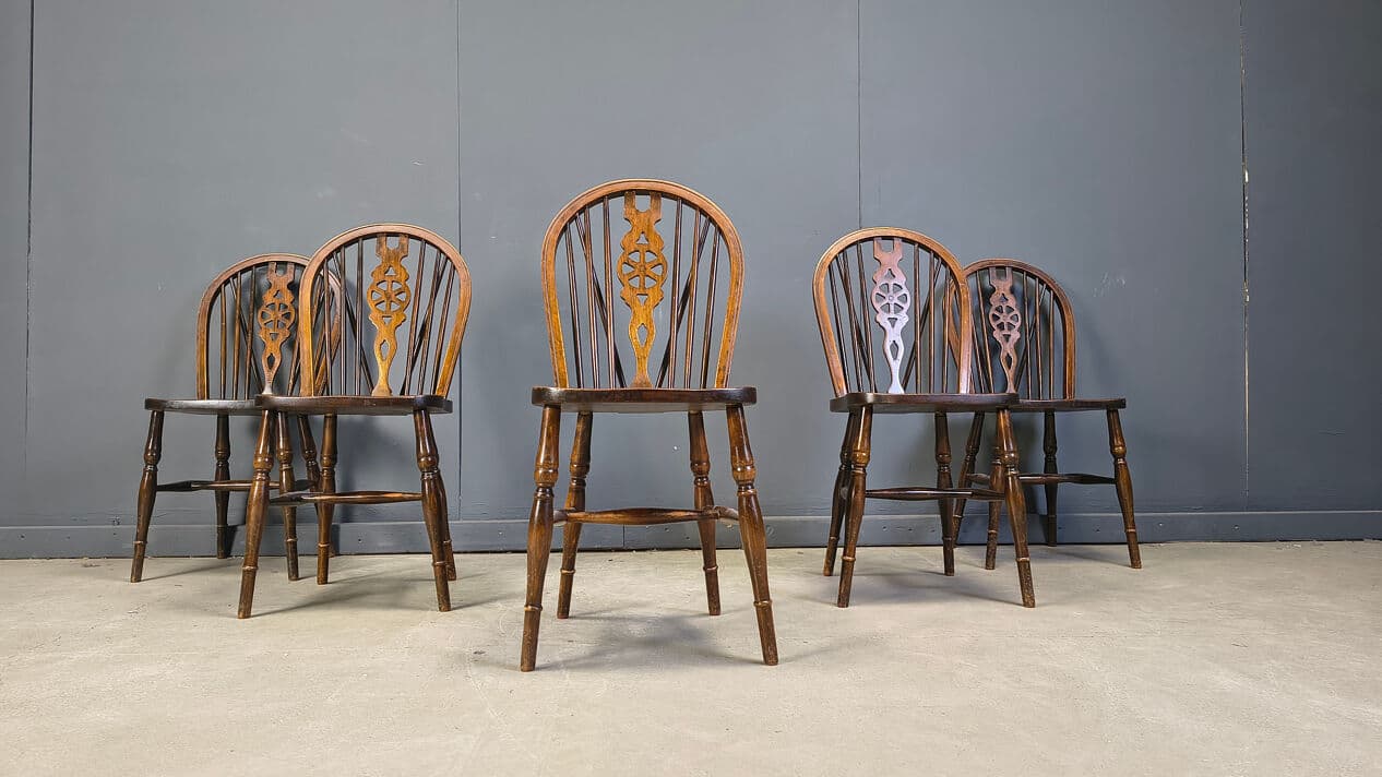 Set of five Ercol dining chairs, brown, beech, elm, United Kingdom, 1950s - 332091