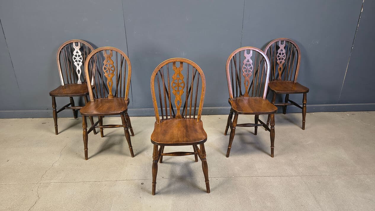 Set of five Ercol dining chairs, brown, beech, elm, United Kingdom, 1950s - 332088