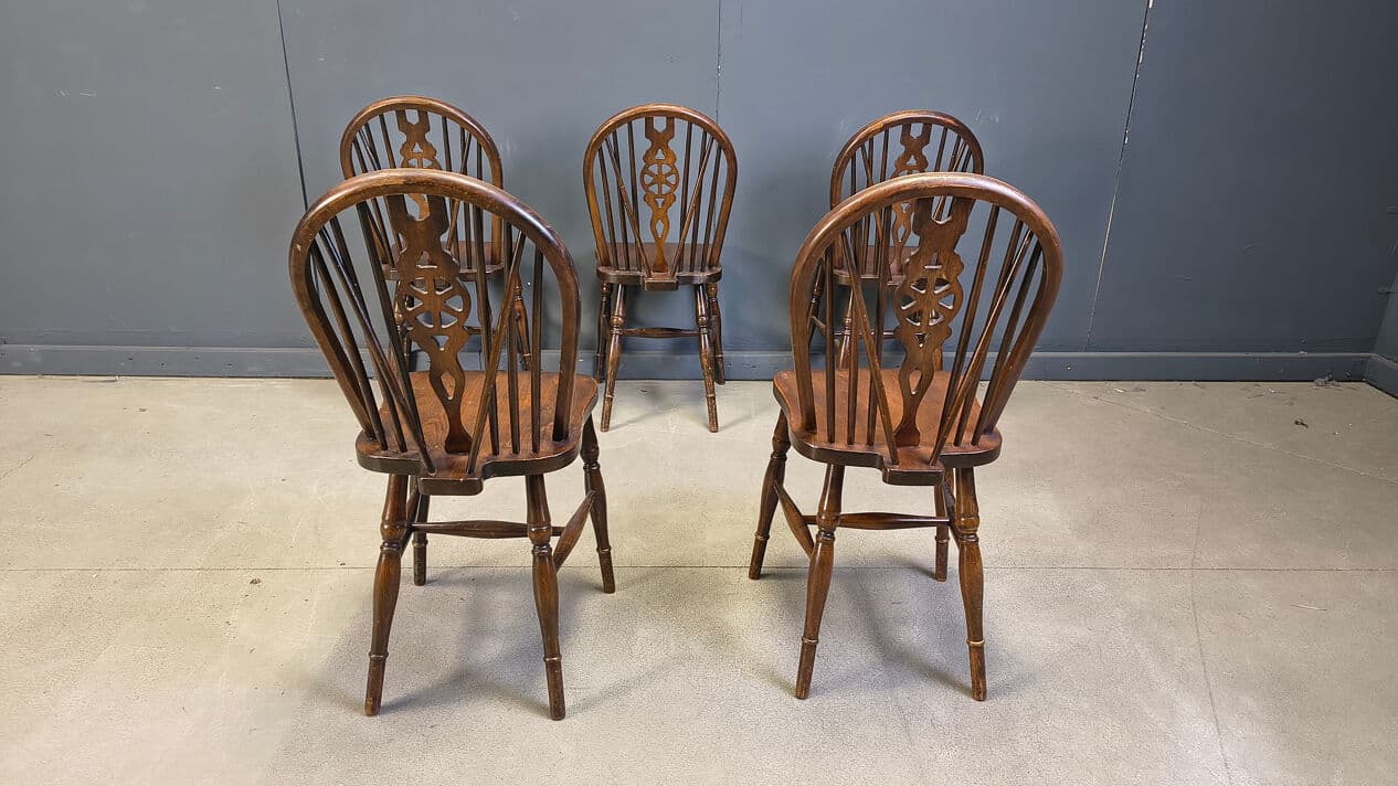 Set of five Ercol dining chairs, brown, beech, elm, United Kingdom, 1950s - 332093