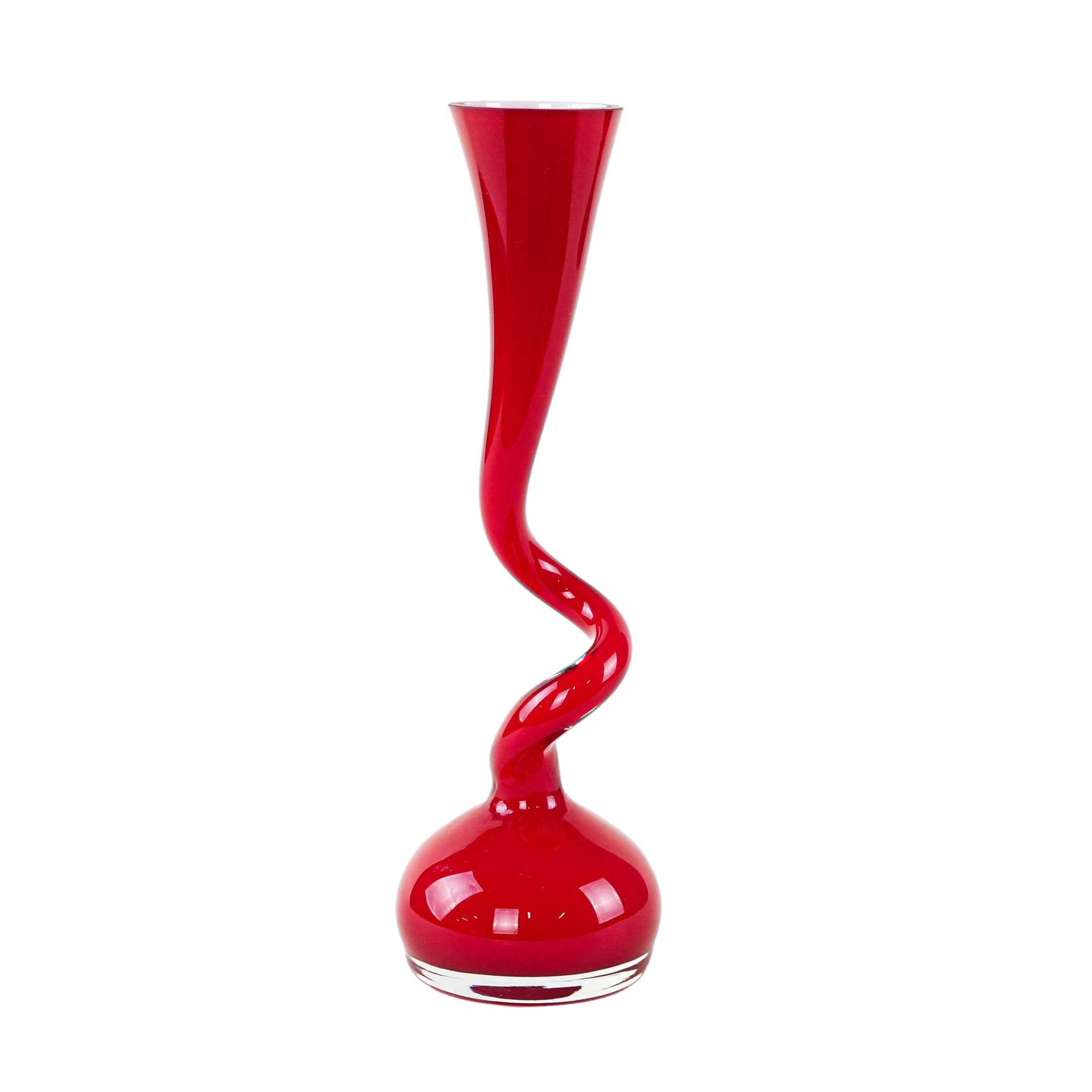 Wazon Swing Vase, szkło czerwony transparentny, proj. B. Bonnesen, Normann Copenhagen, Dania, lata 70.