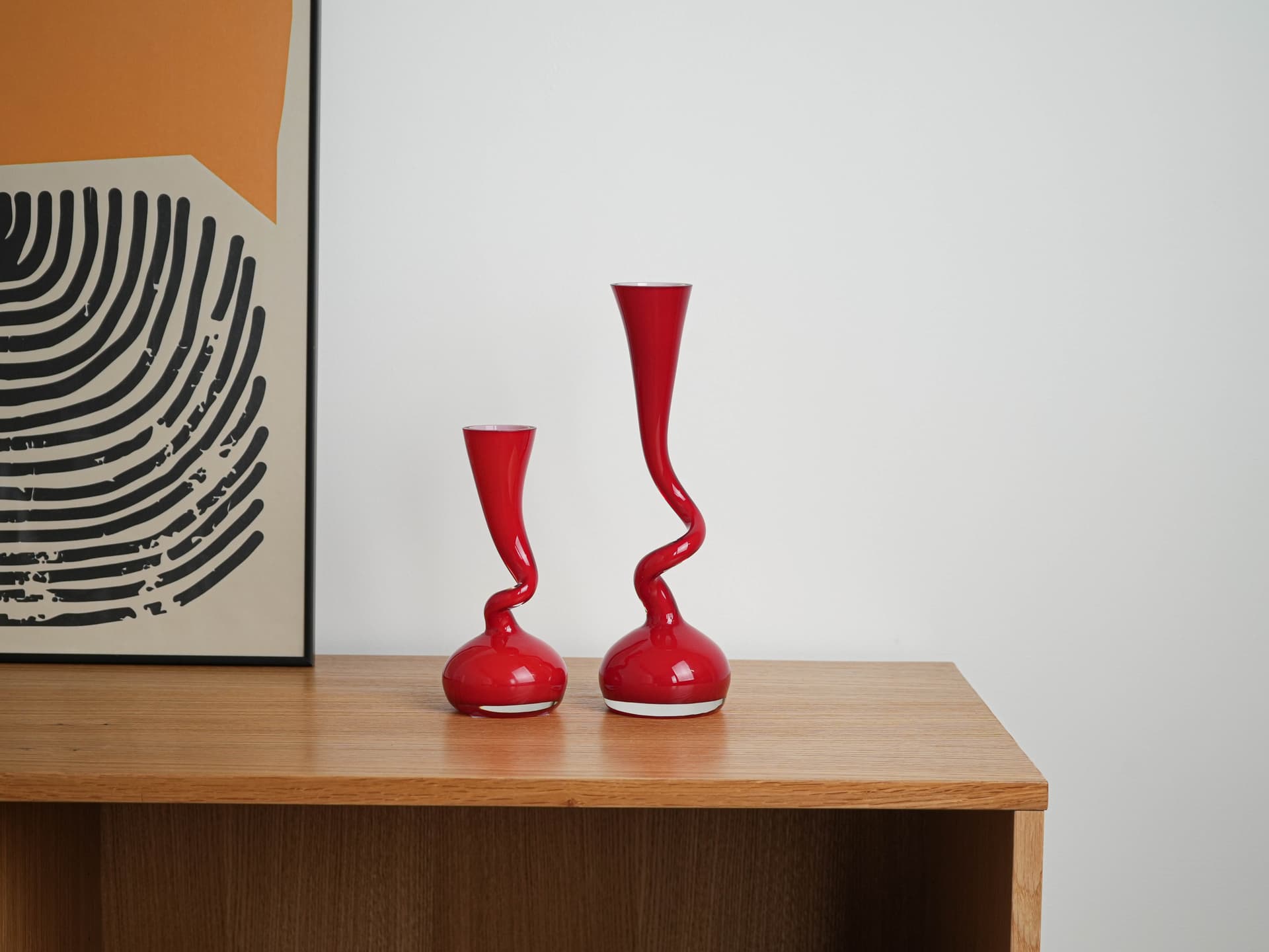 Wazon Swing Vase, szkło czerwony transparentny, proj. B. Bonnesen, Normann Copenhagen, Dania, lata 70. - 332141