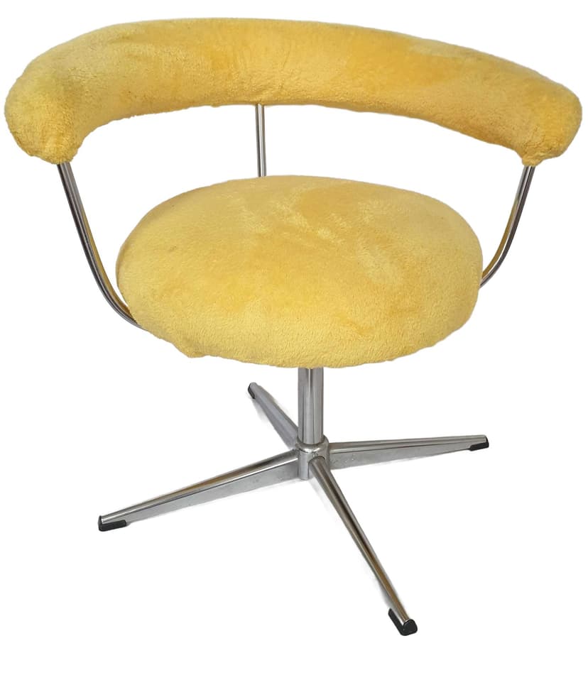 Stool Space Age, yellow fabric, chrome, 1970s.
