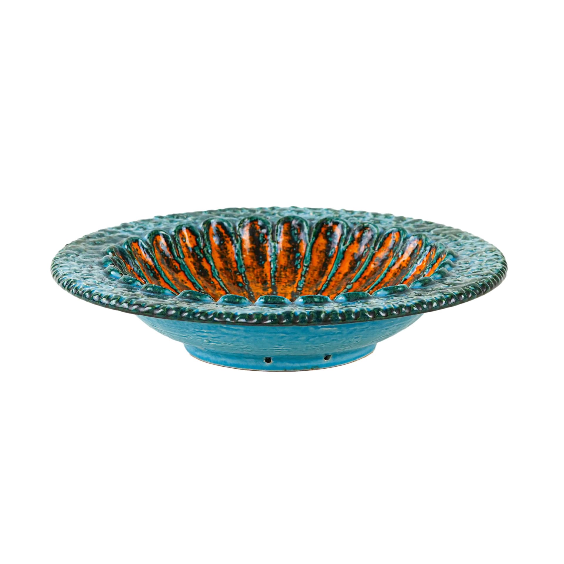 Decorative plate, turquoise orange, ceramics, Germany, 1960s.