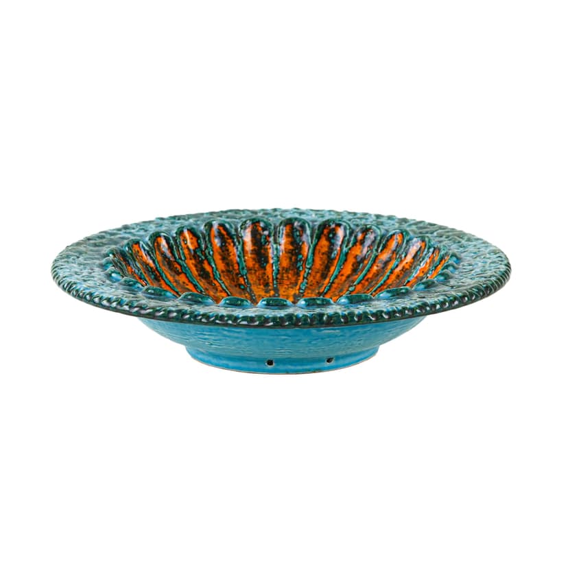 Decorative plate, turquoise orange, ceramics, Germany, 1960s.