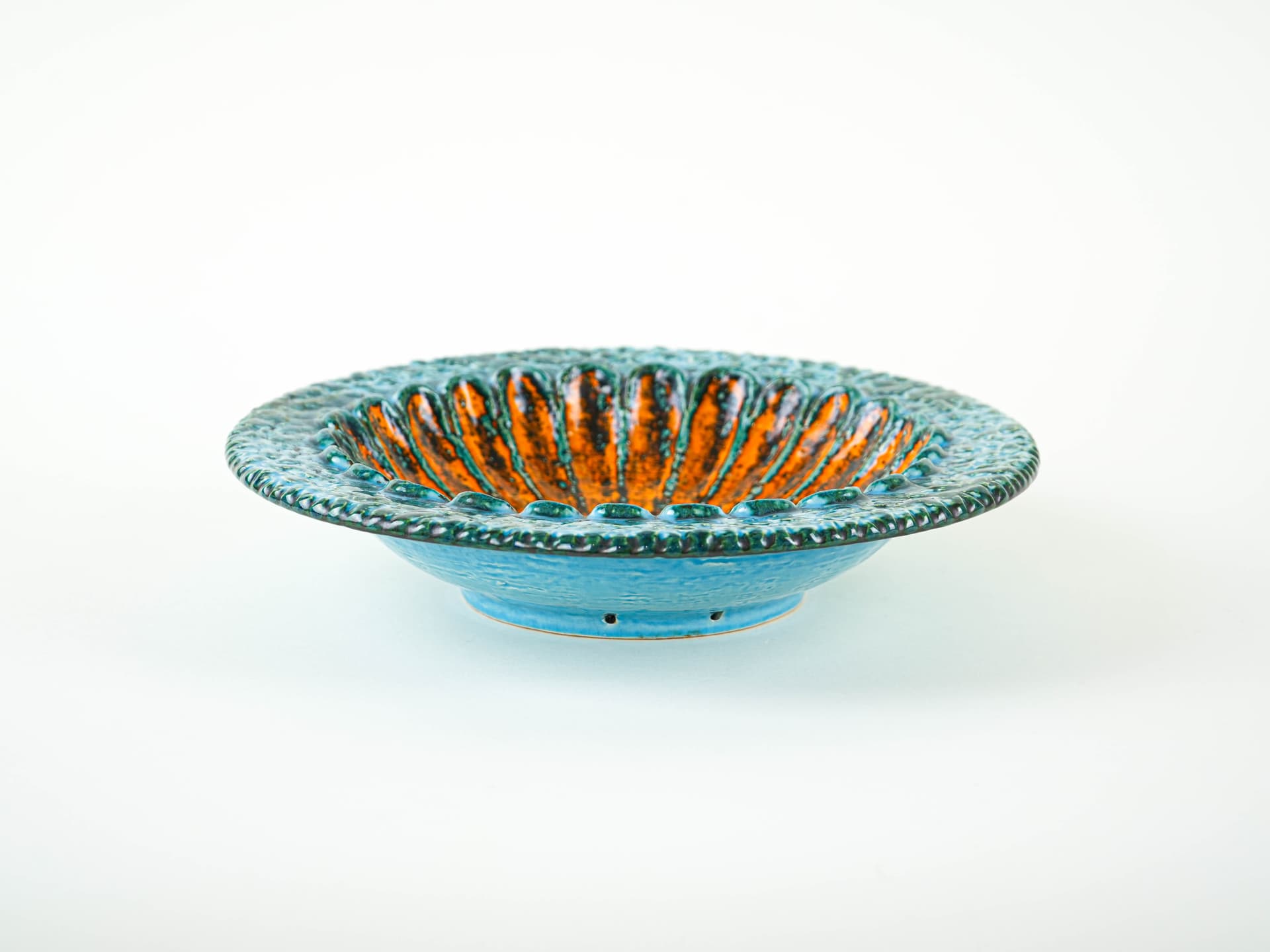 Decorative plate, turquoise orange, ceramics, Germany, 1960s. - 332244