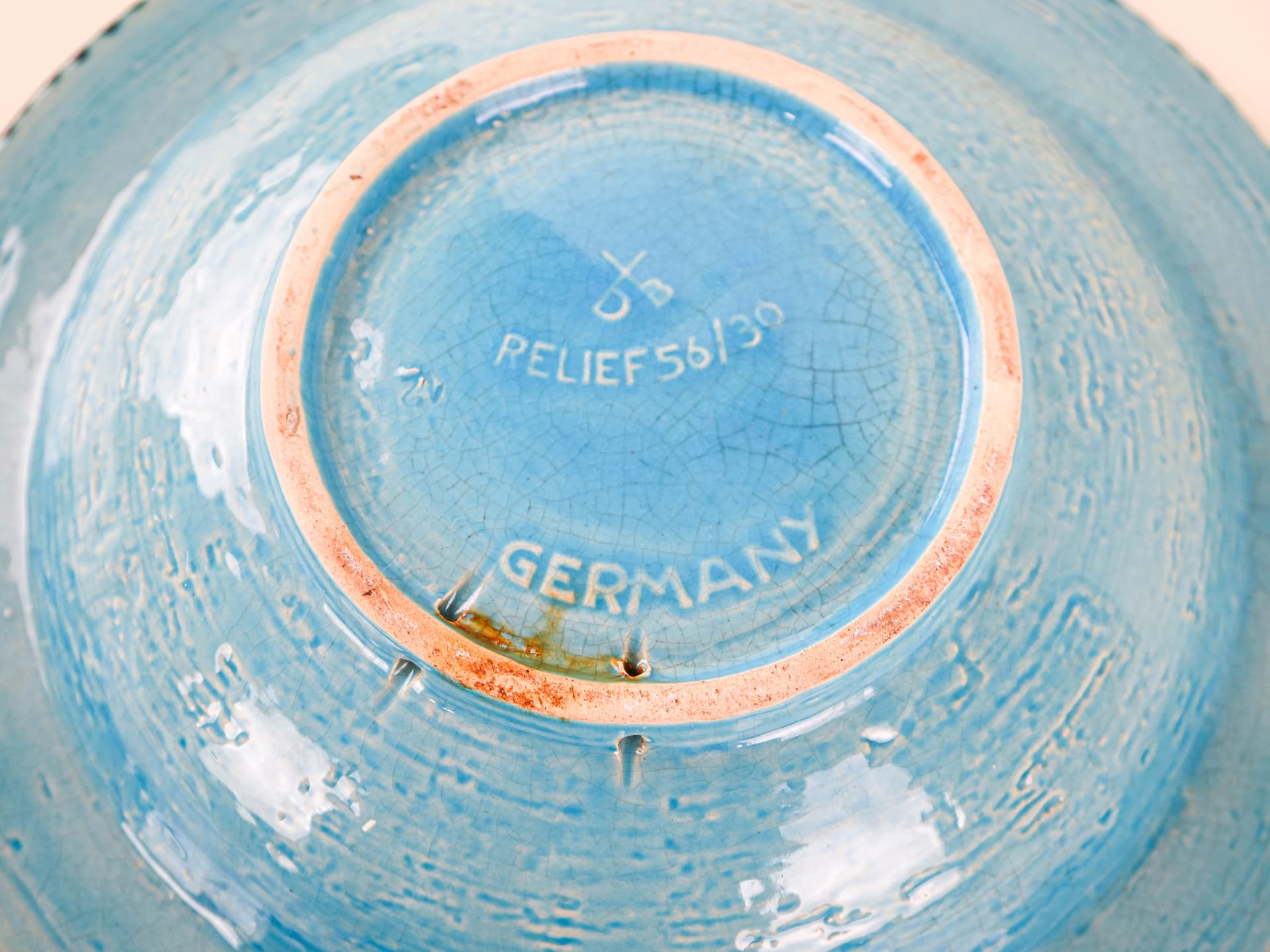 Decorative plate, turquoise orange, ceramics, Germany, 1960s. - 332247