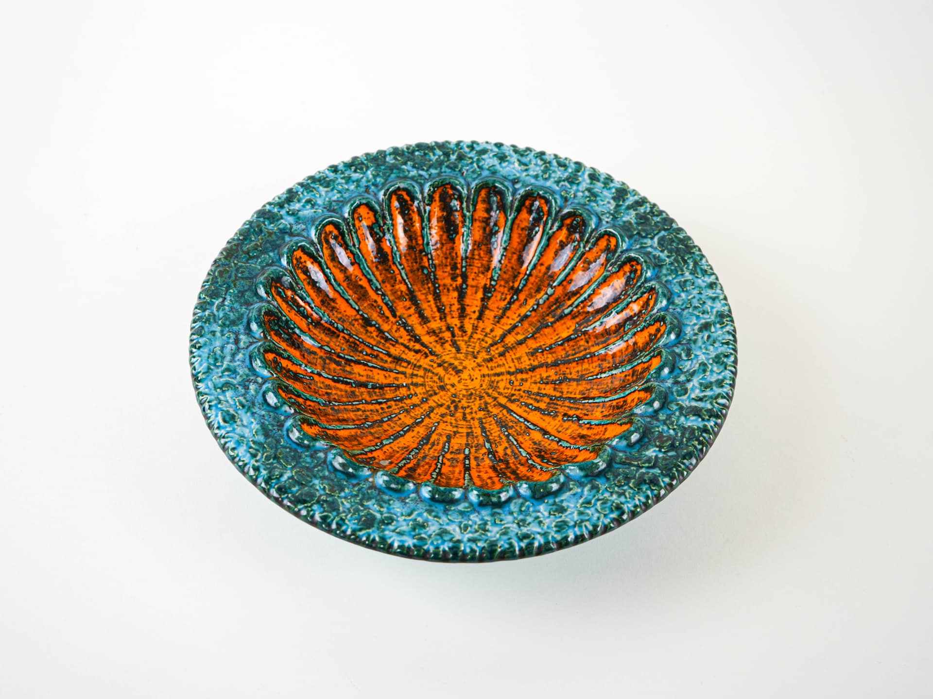 Decorative plate, turquoise orange, ceramics, Germany, 1960s. - 332246