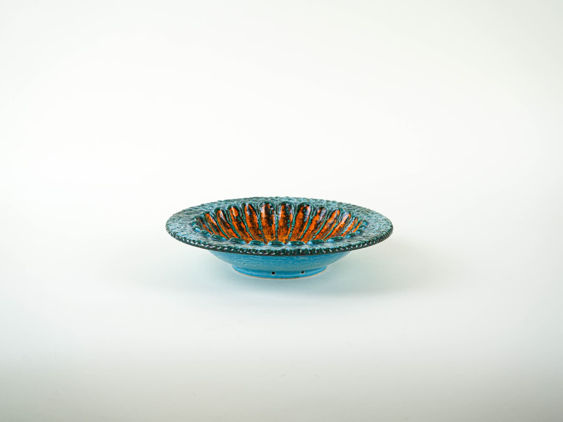 Decorative plate, turquoise orange, ceramics, Germany, 1960s. - 332243