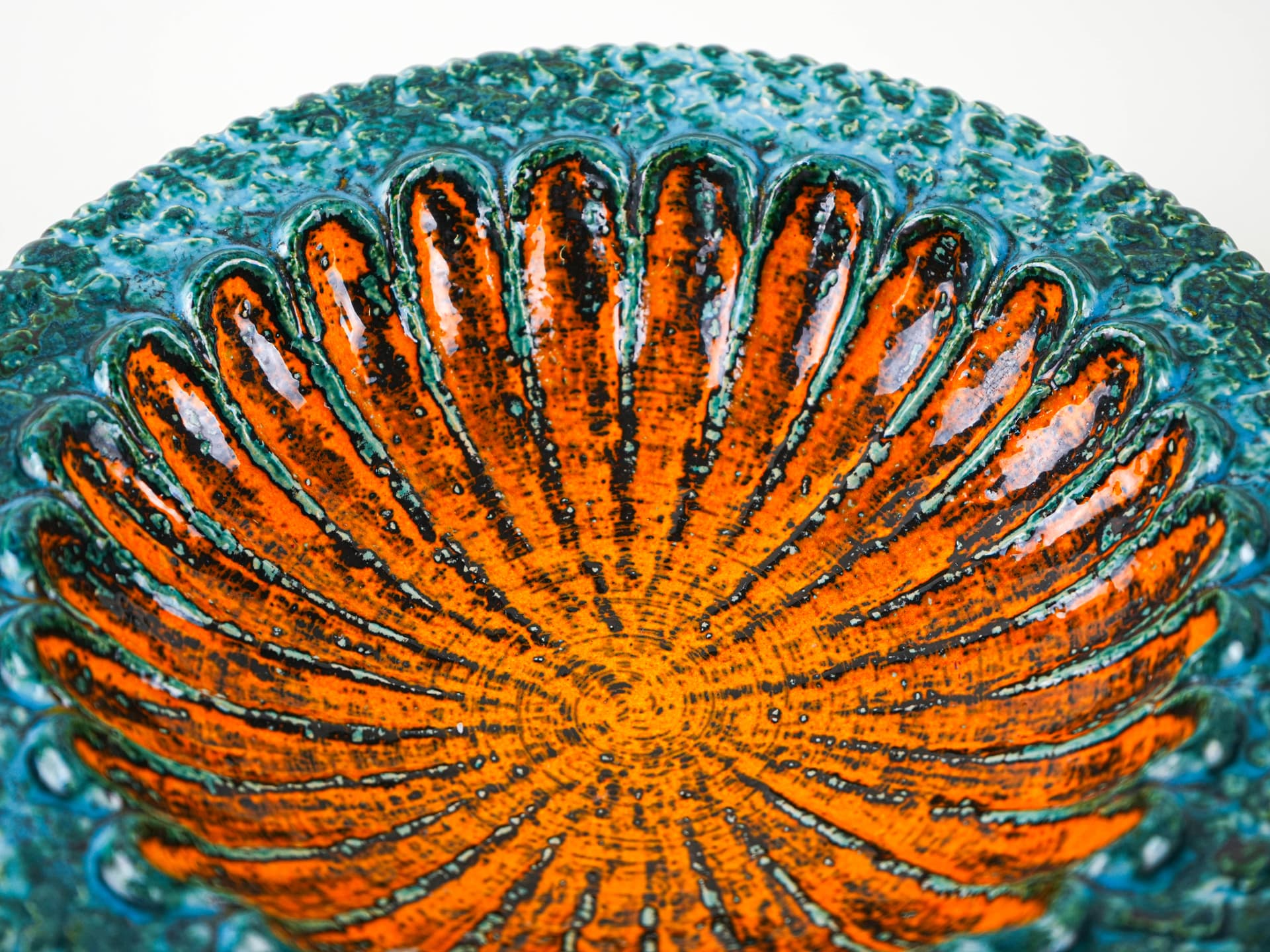 Decorative plate, turquoise orange, ceramics, Germany, 1960s. - 332248