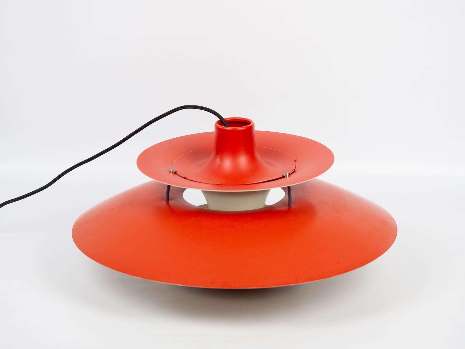 Pendant lamp PH 5, red aluminium, by P. Henningsen, Louis Poulsen, Denmark, 1960s. - 332280