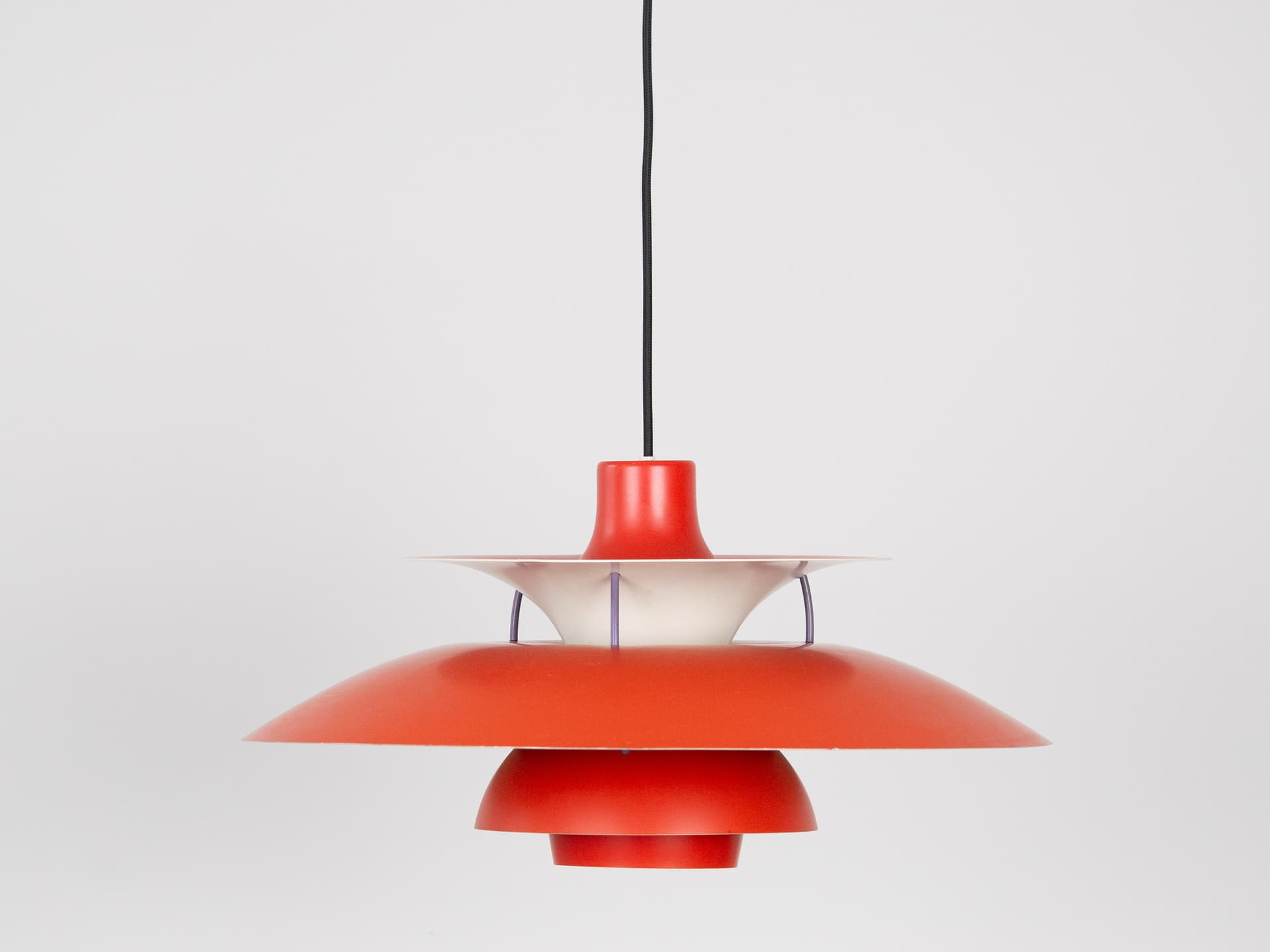 Pendant lamp PH 5, red aluminium, by P. Henningsen, Louis Poulsen, Denmark, 1960s. - 332277