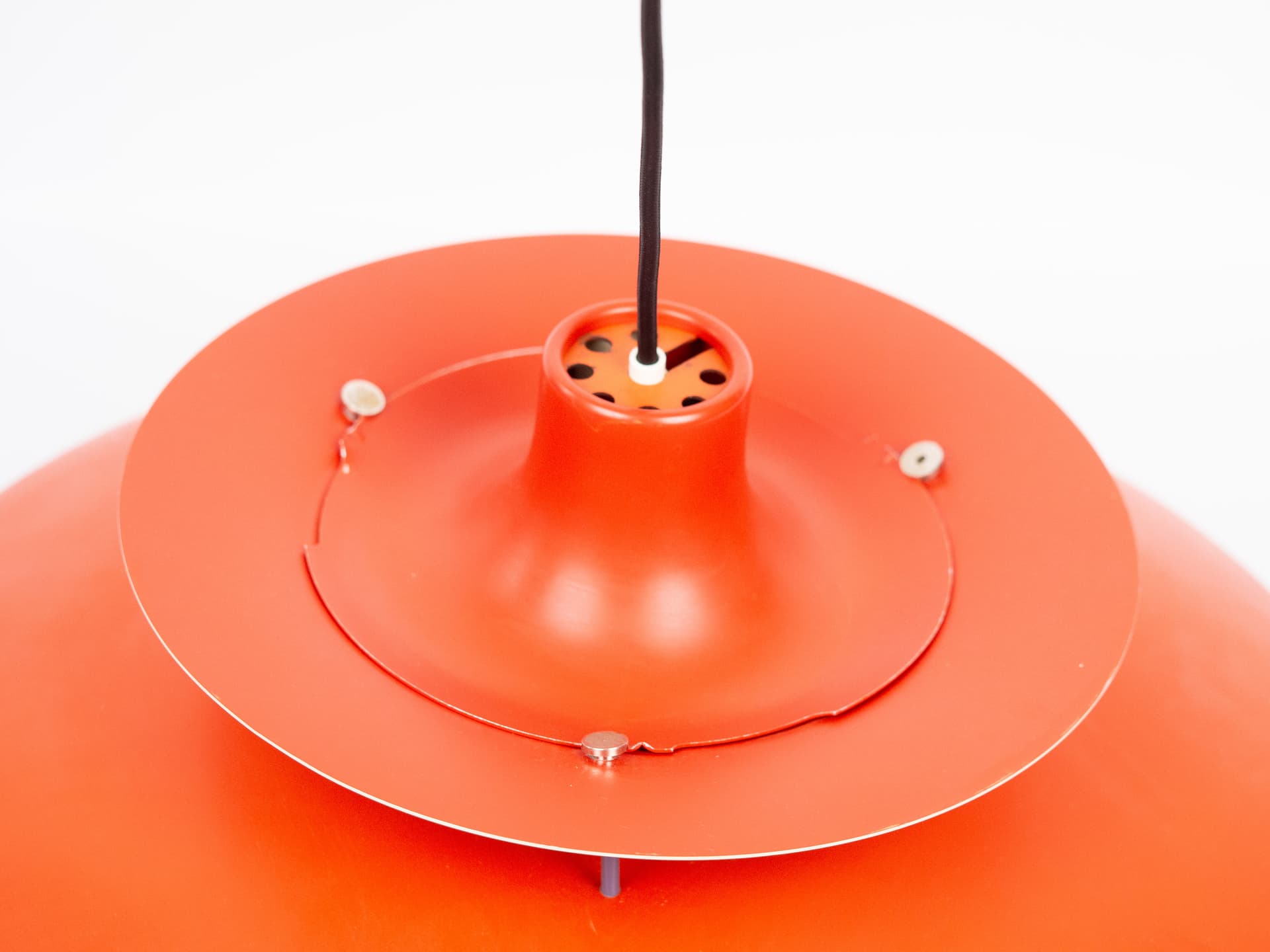 Pendant lamp PH 5, red aluminium, by P. Henningsen, Louis Poulsen, Denmark, 1960s. - 332285
