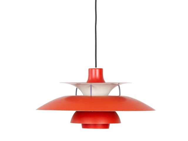 Pendant lamp PH 5, red aluminium, by P. Henningsen, Louis Poulsen, Denmark, 1960s. - DIMENSION