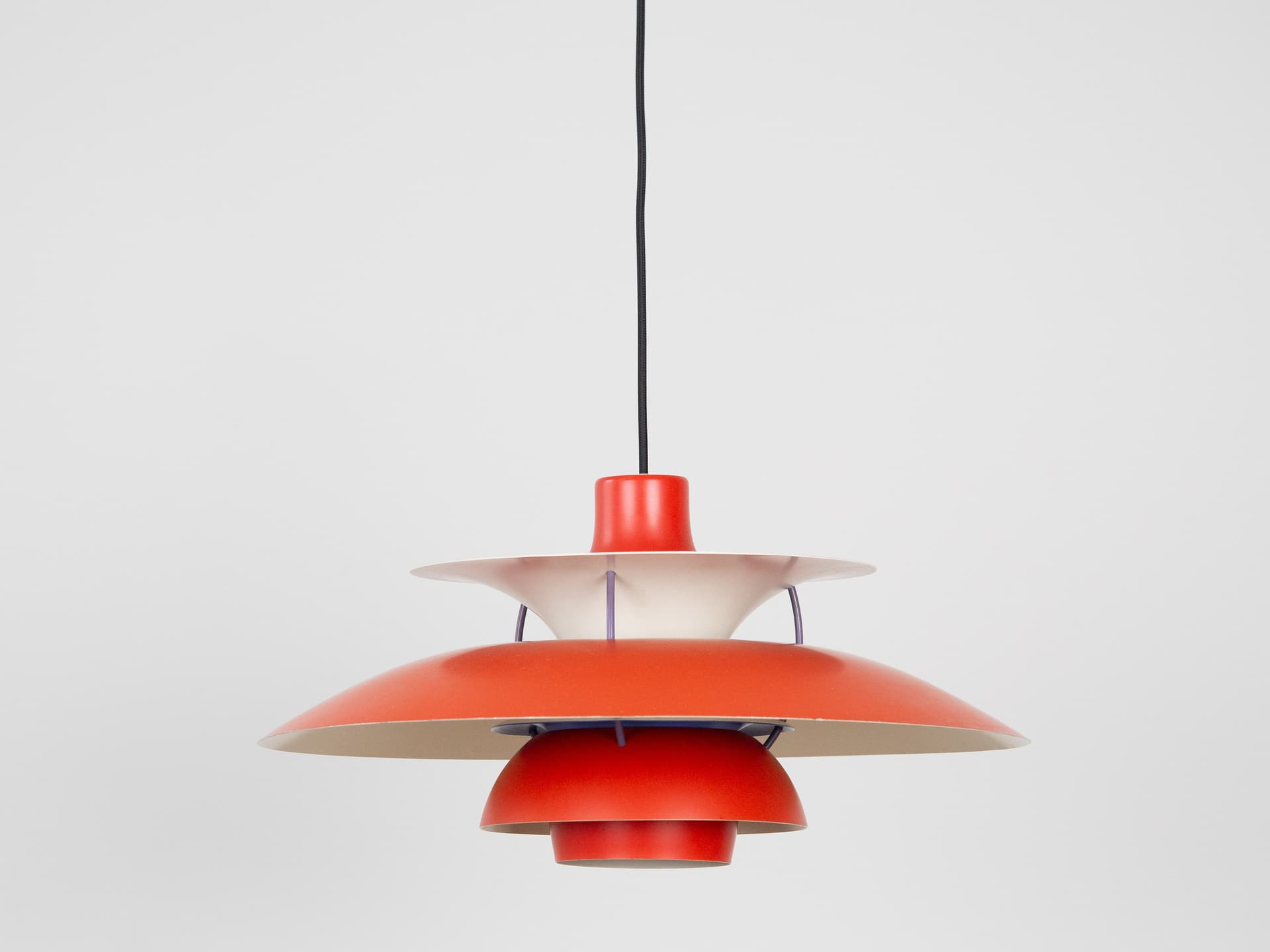 Pendant lamp PH 5, red aluminium, by P. Henningsen, Louis Poulsen, Denmark, 1960s. - 332278