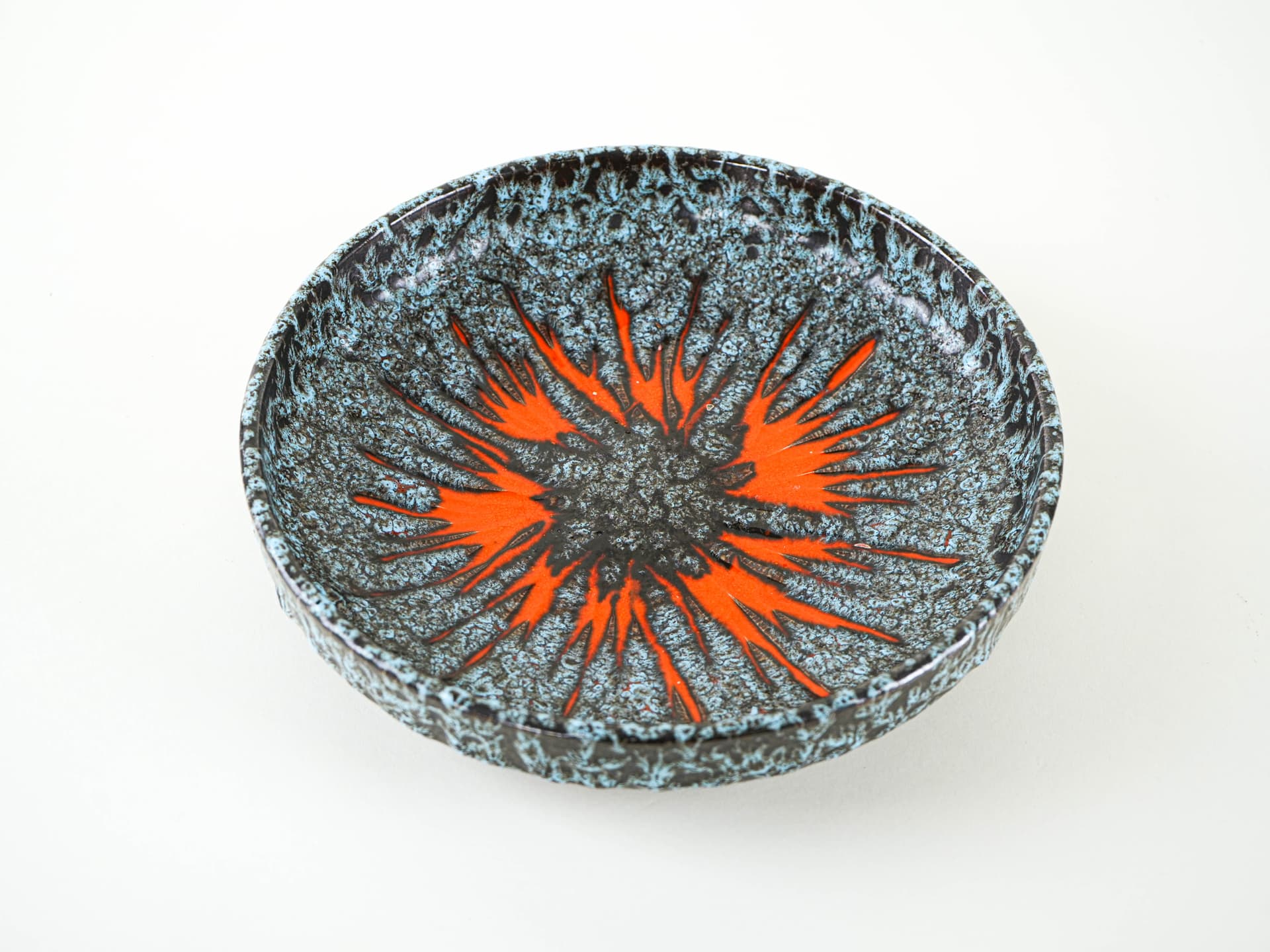 Plate Fat Lava, black, turquoise, orange, ceramics, Germany, 1960s. - 332320