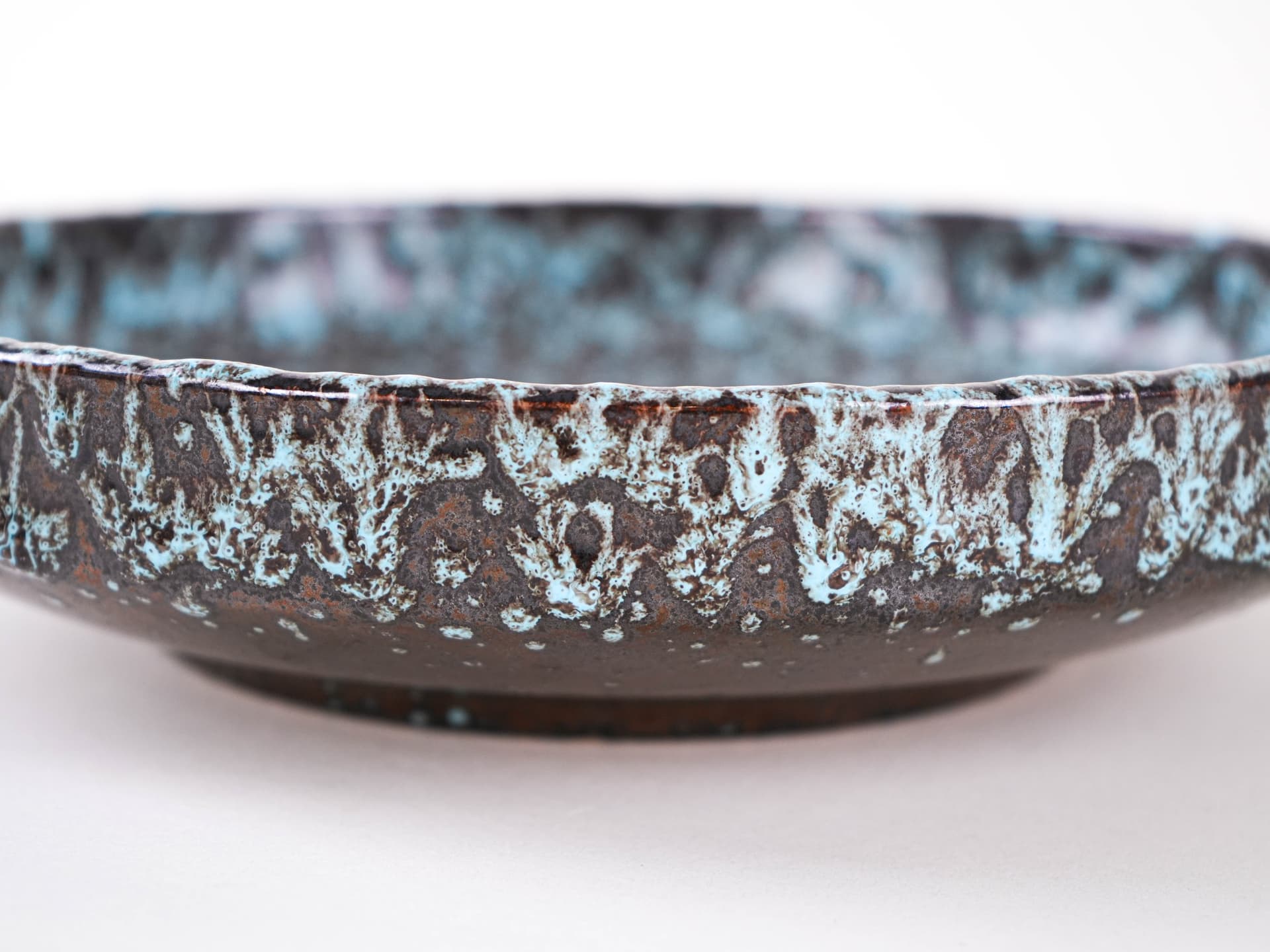 Plate Fat Lava, black, turquoise, orange, ceramics, Germany, 1960s. - 332322