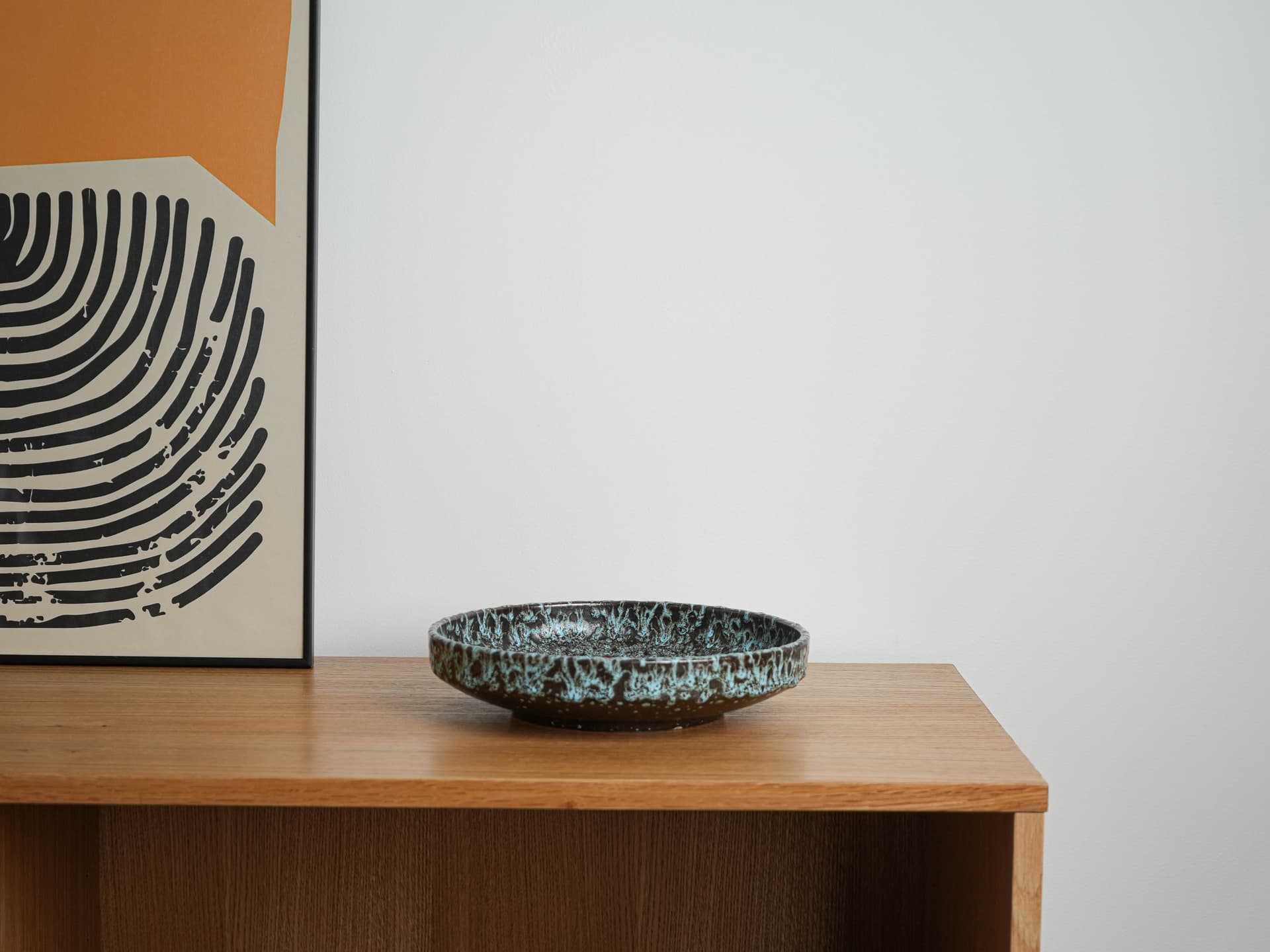 Plate Fat Lava, black, turquoise, orange, ceramics, Germany, 1960s. - 332316