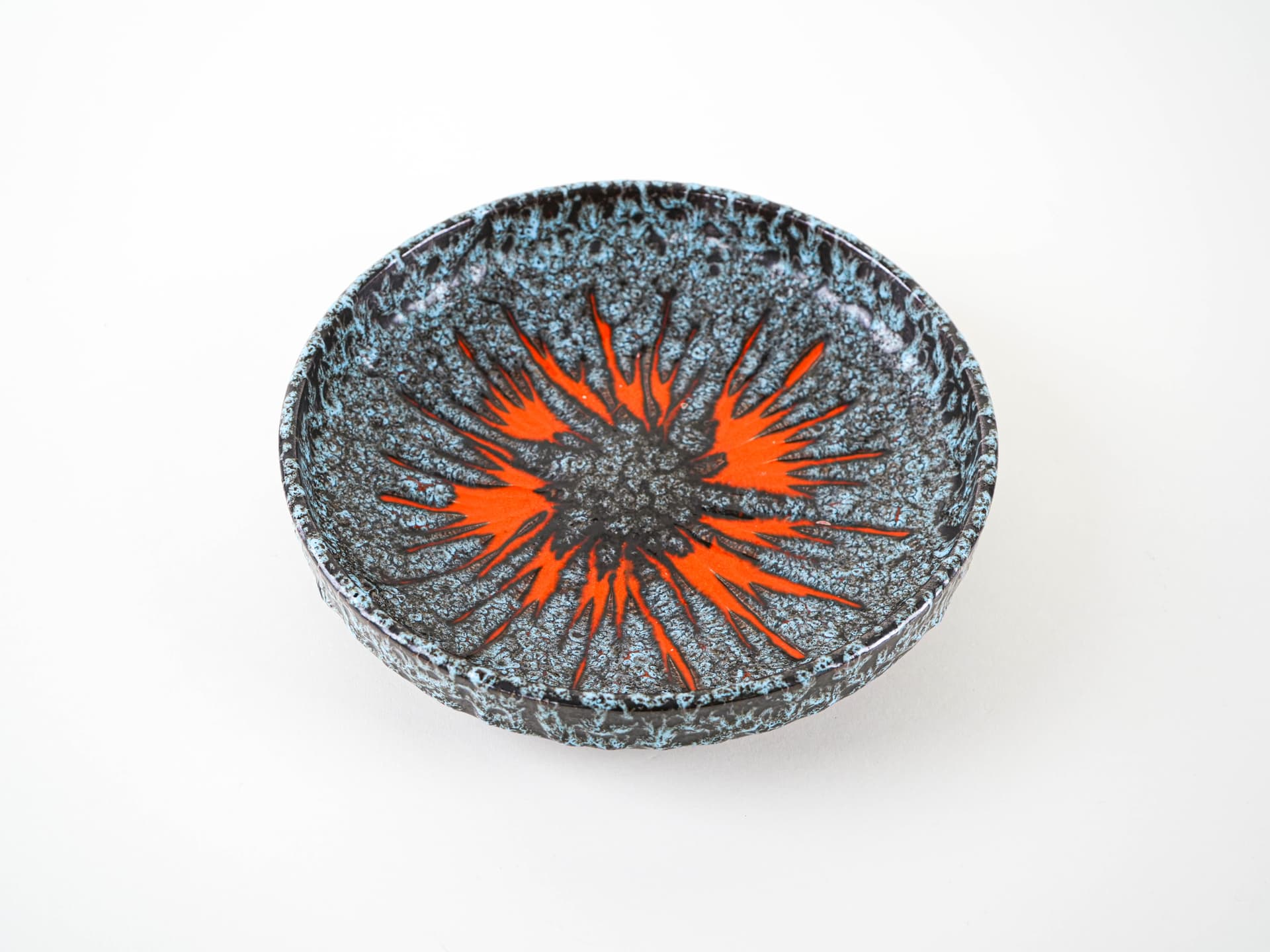 Plate Fat Lava, black, turquoise, orange, ceramics, Germany, 1960s. - 332319