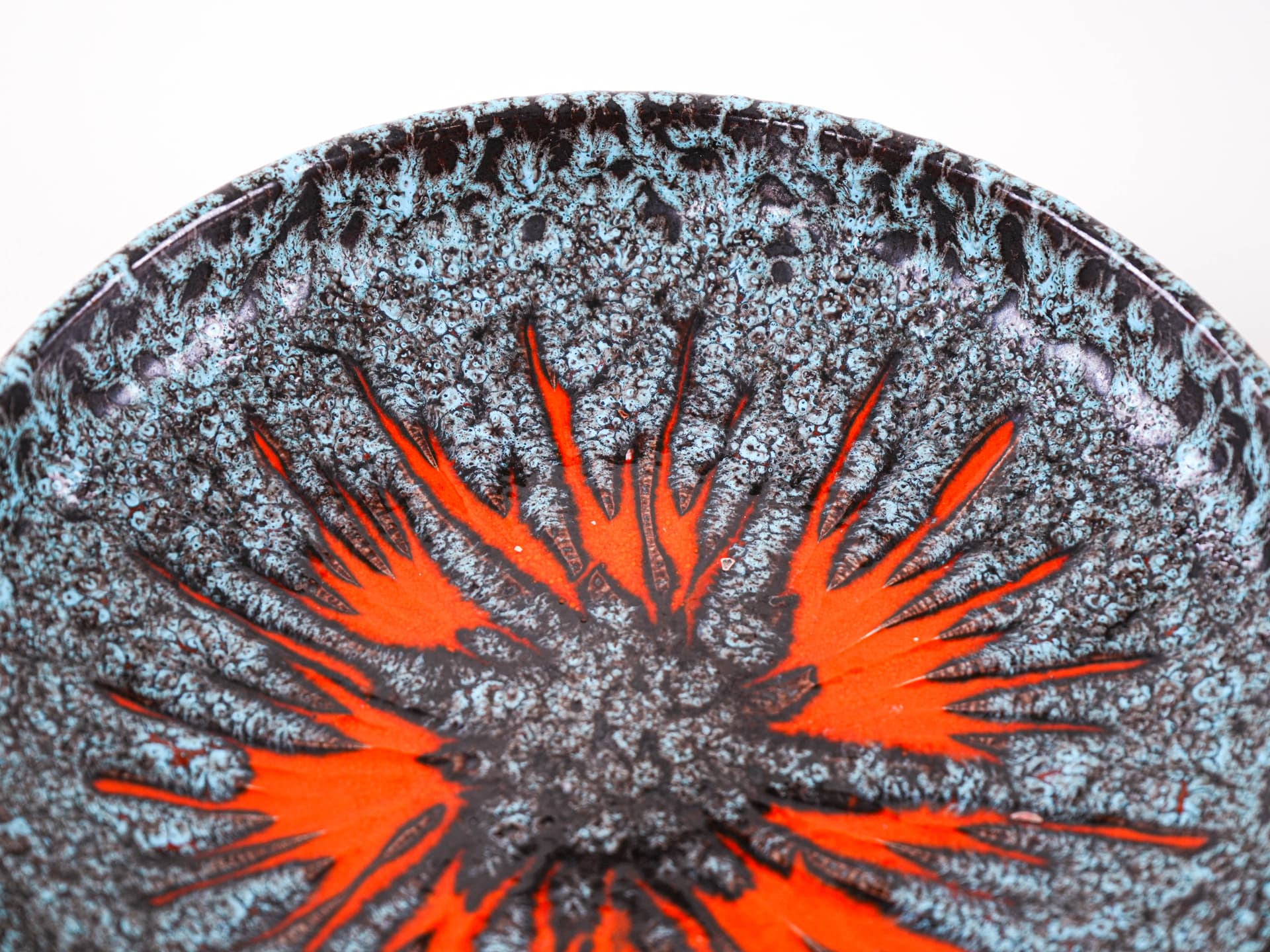 Plate Fat Lava, black, turquoise, orange, ceramics, Germany, 1960s. - 332321