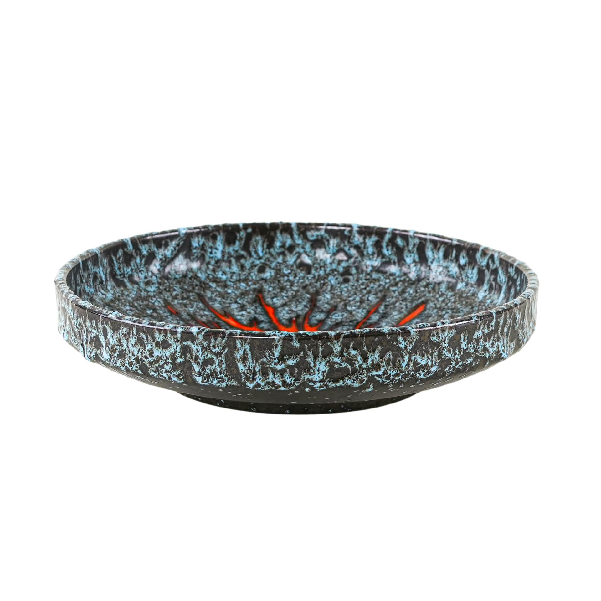 Plate Fat Lava, black, turquoise, orange, ceramics, Germany, 1960s.