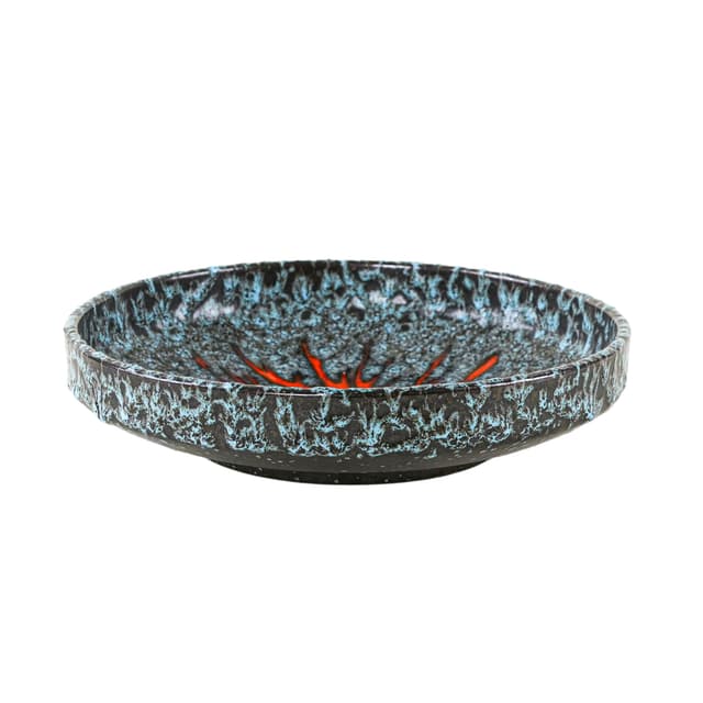 Plate Fat Lava, black, turquoise, orange, ceramics, Germany, 1960s. - DIMENSION