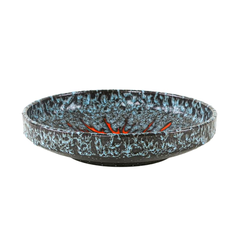 Plate Fat Lava, black, turquoise, orange, ceramics, Germany, 1960s.