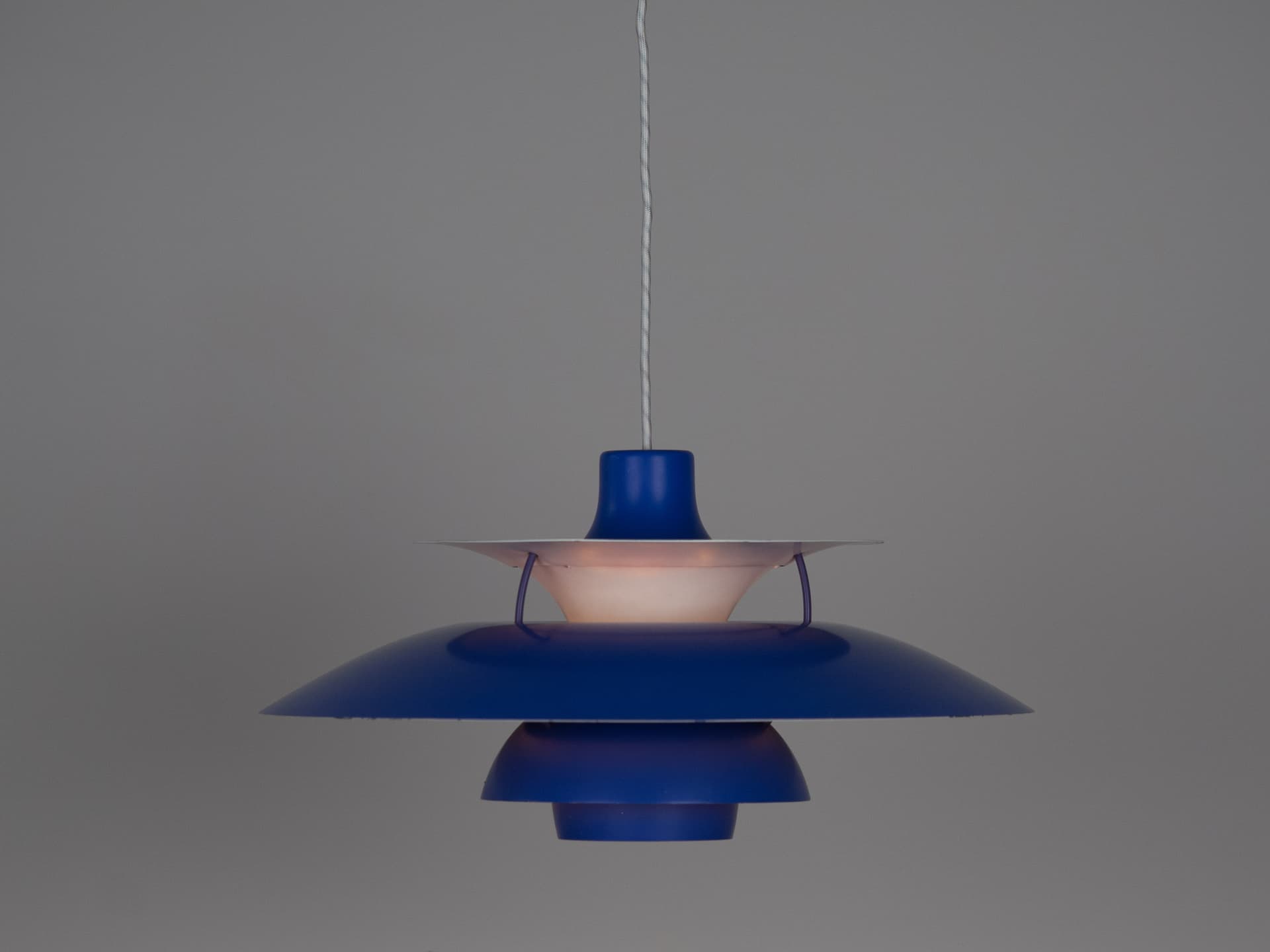 Pendant Lamp PH 5, blue and white aluminum, by P. Henningsen, Louis Poulsen, Denmark, 1980s. - 332337