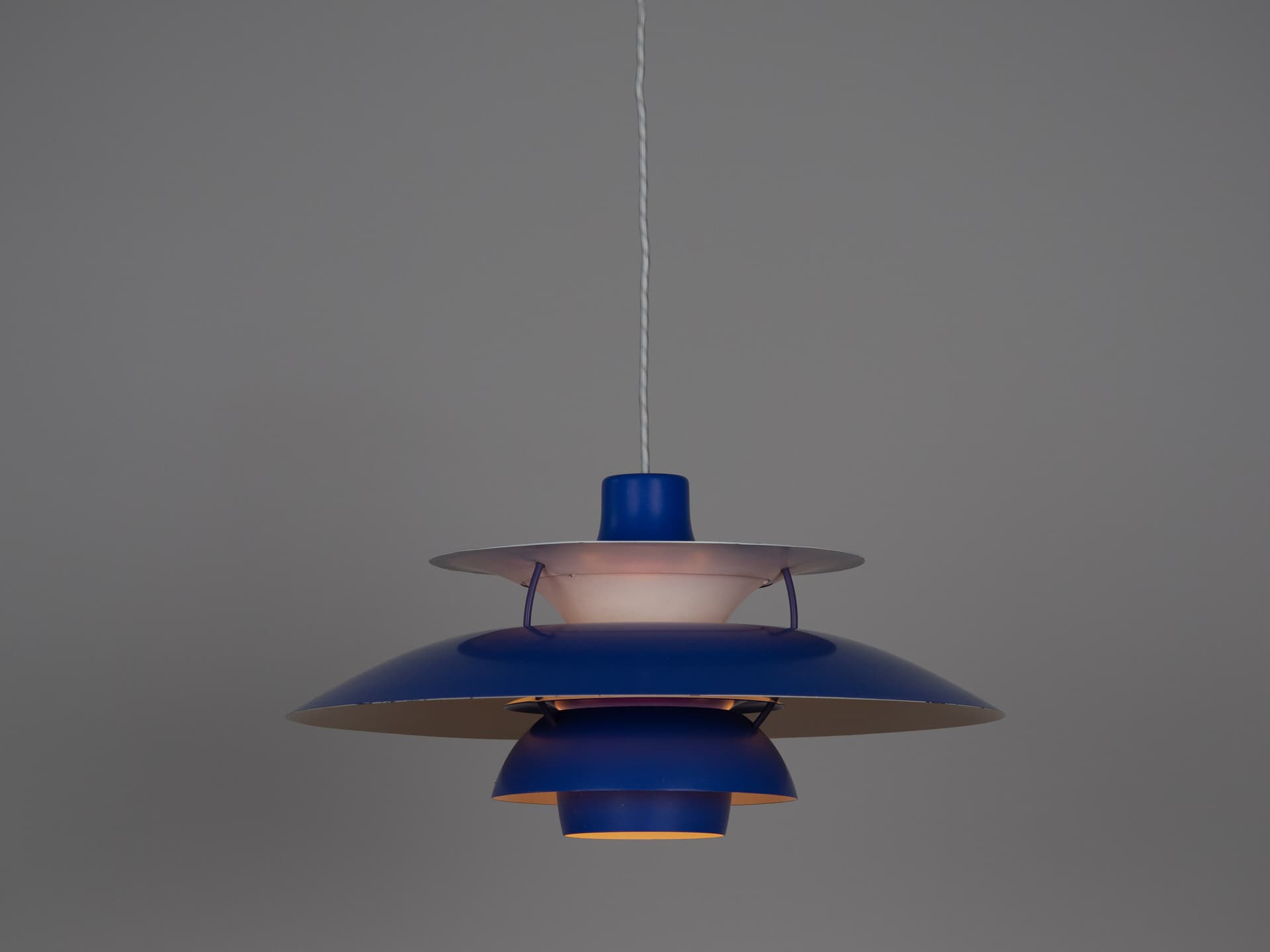 Pendant Lamp PH 5, blue and white aluminum, by P. Henningsen, Louis Poulsen, Denmark, 1980s. - 332339