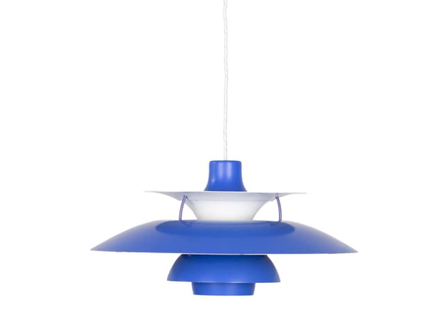 Pendant Lamp PH 5, blue and white aluminum, by P. Henningsen, Louis Poulsen, Denmark, 1980s. - DIMENSION