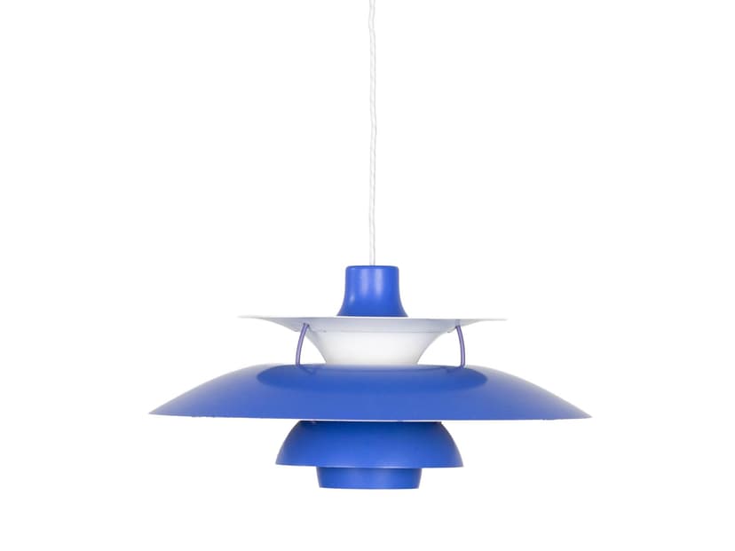 Pendant Lamp PH 5, blue and white aluminum, by P. Henningsen, Louis Poulsen, Denmark, 1980s.