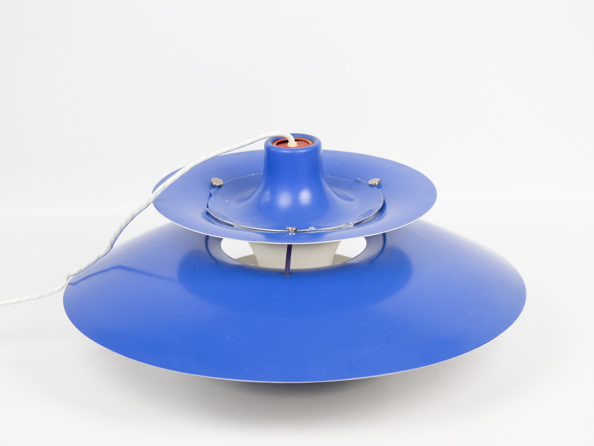 Pendant Lamp PH 5, blue and white aluminum, by P. Henningsen, Louis Poulsen, Denmark, 1980s. - 332340