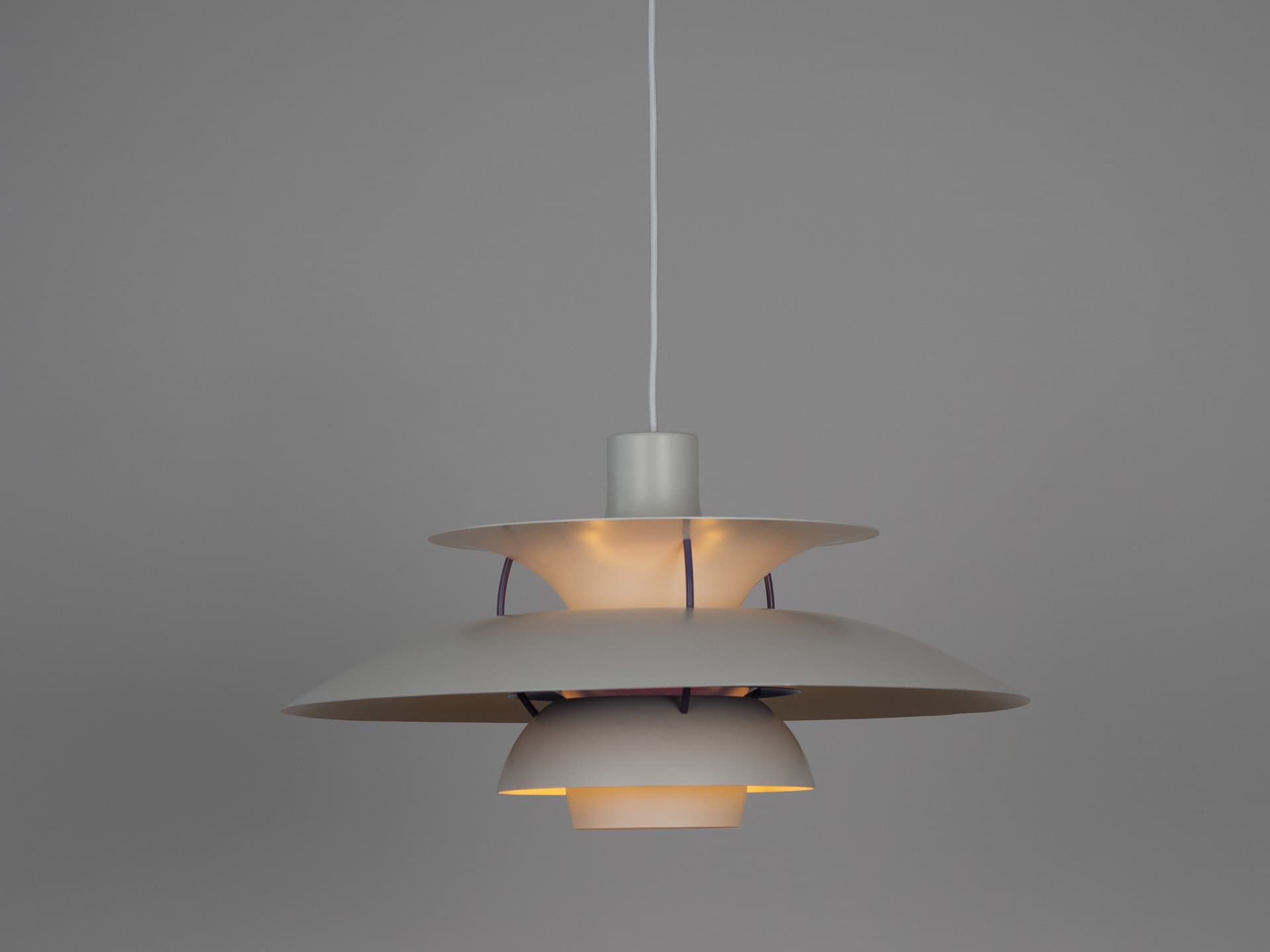 Pendant lamp PH 5, white, metal, by P. Henningsen, Louis Poulsen, Denmark, 1980s. - 332366