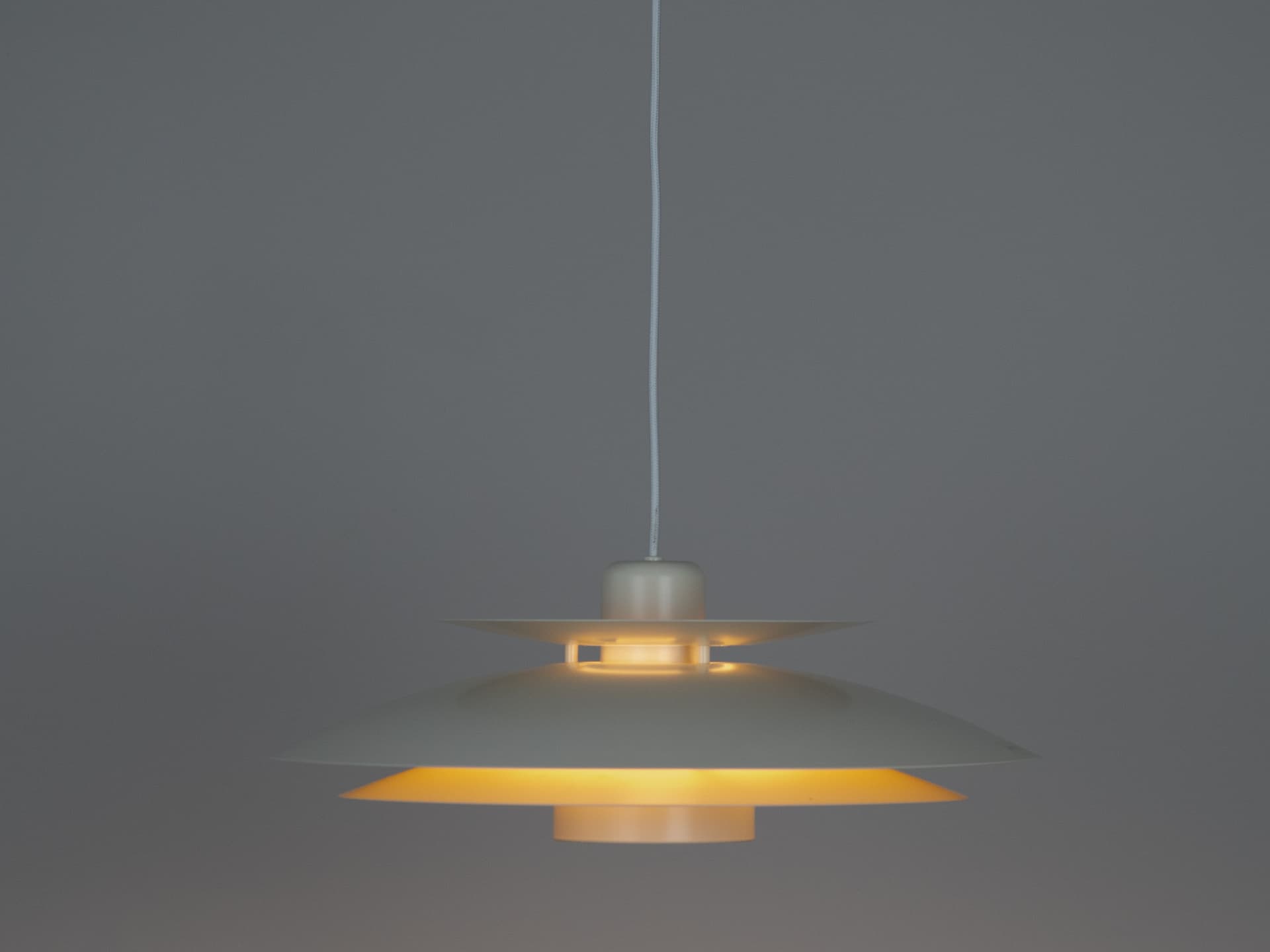 Pendant lamp, white beige brown, aluminum, by K. Wiborg, Jeka, Denmark, 1980s. - 332425